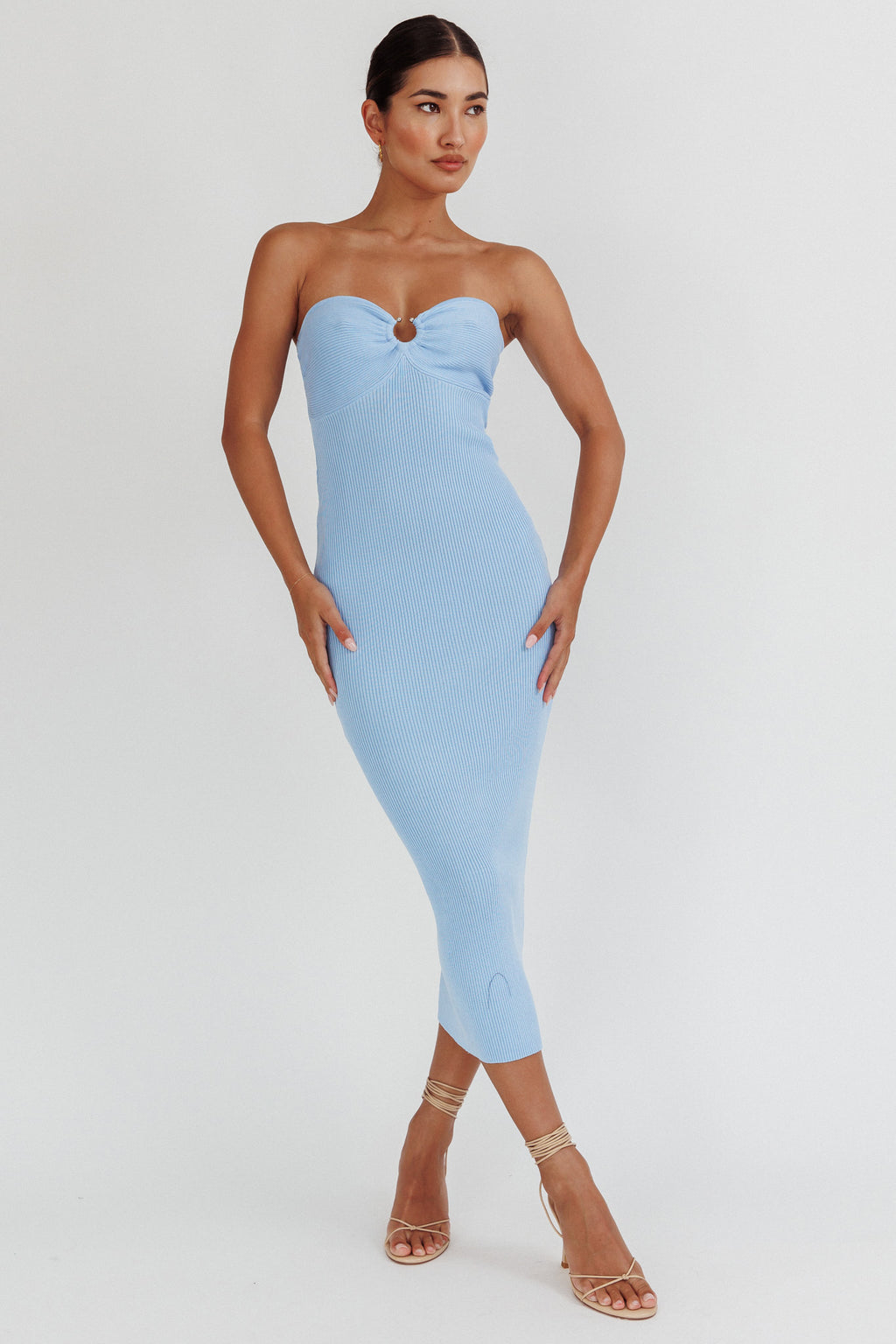 Real Talk Sweetheart Neckline Midi Dress Blue by Selfie Leslie