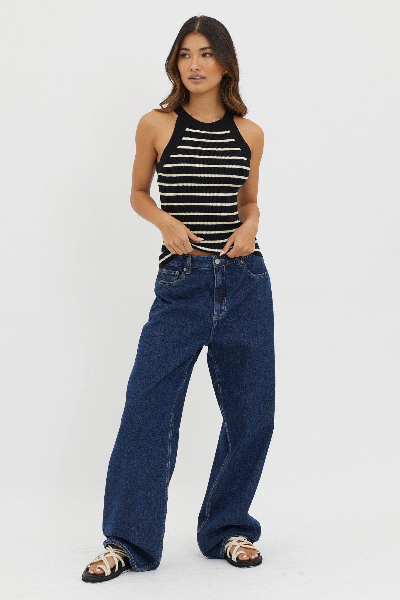 Made It Ribbed Knit Top Stripe Black by Selfie Leslie