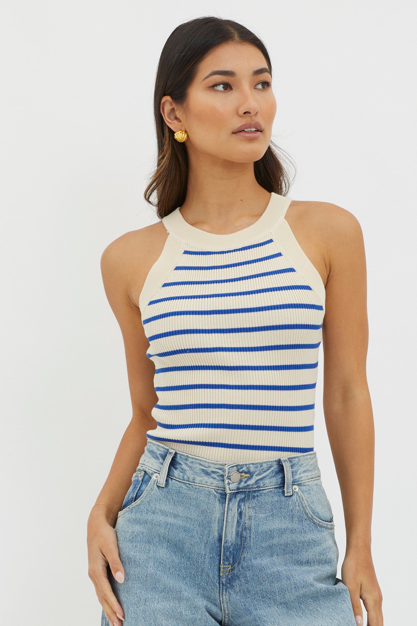 Made It Ribbed Knit Top Stripe Blue by Selfie Leslie