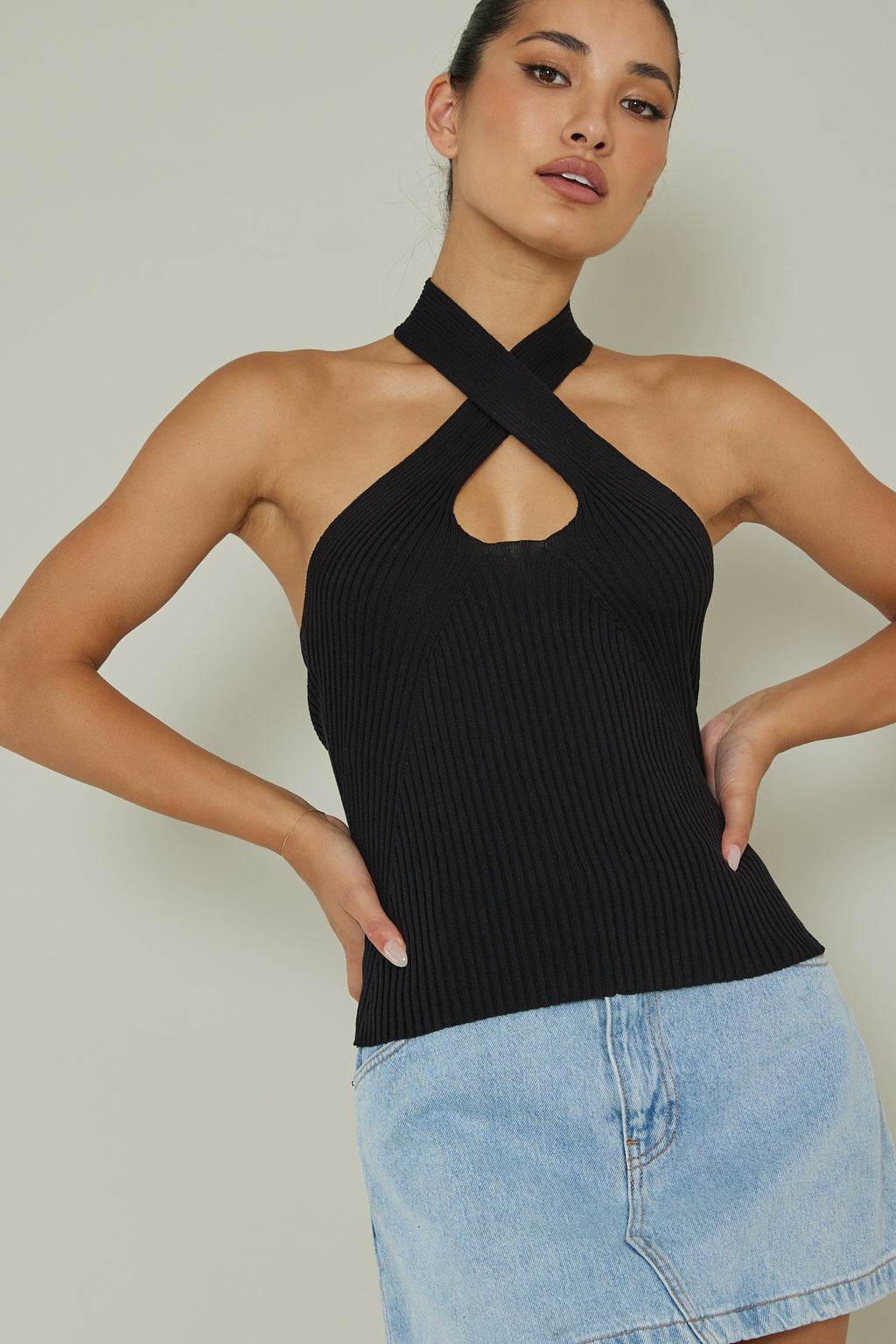 Lou Cut-Out Halter Top Black by Selfie Leslie