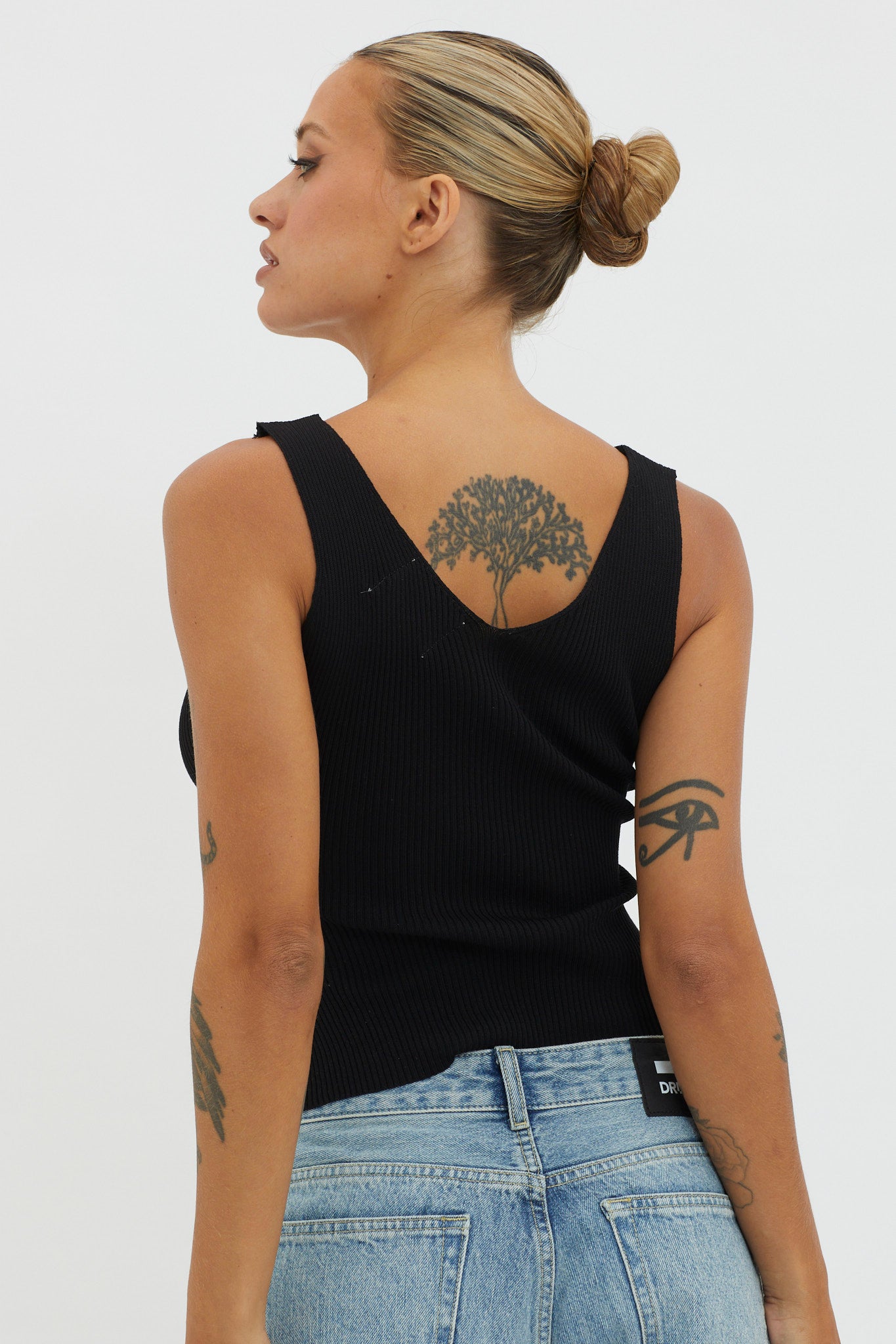Off-Duty V-Neck Ribbed Knit Top Black by Selfie Leslie