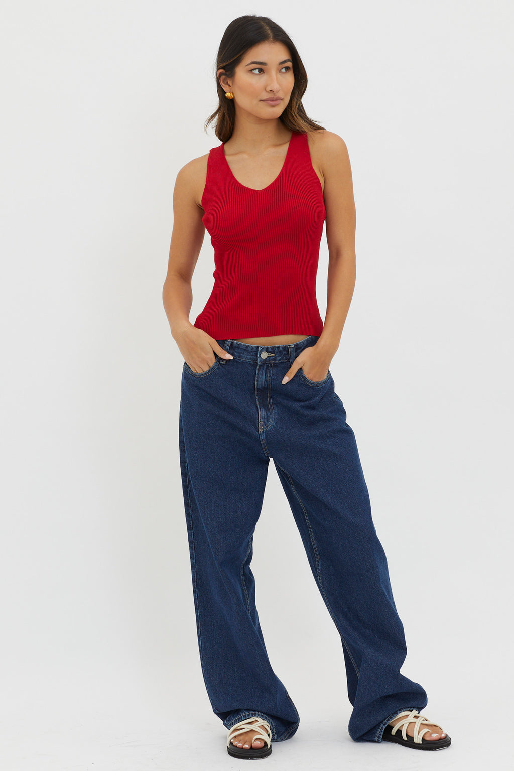 Off-Duty V-Neck Ribbed Knit Top Maroon by Selfie Leslie