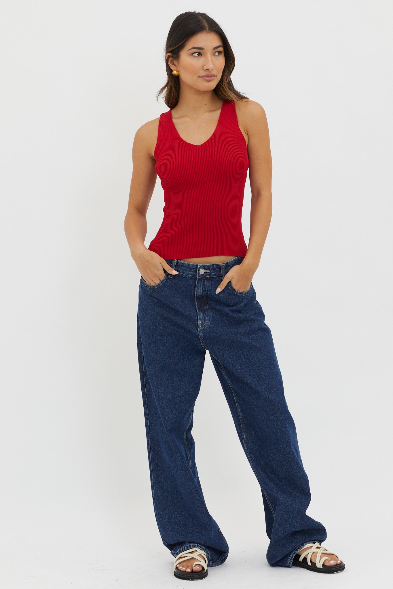Off-Duty V-Neck Ribbed Knit Top Maroon by Selfie Leslie