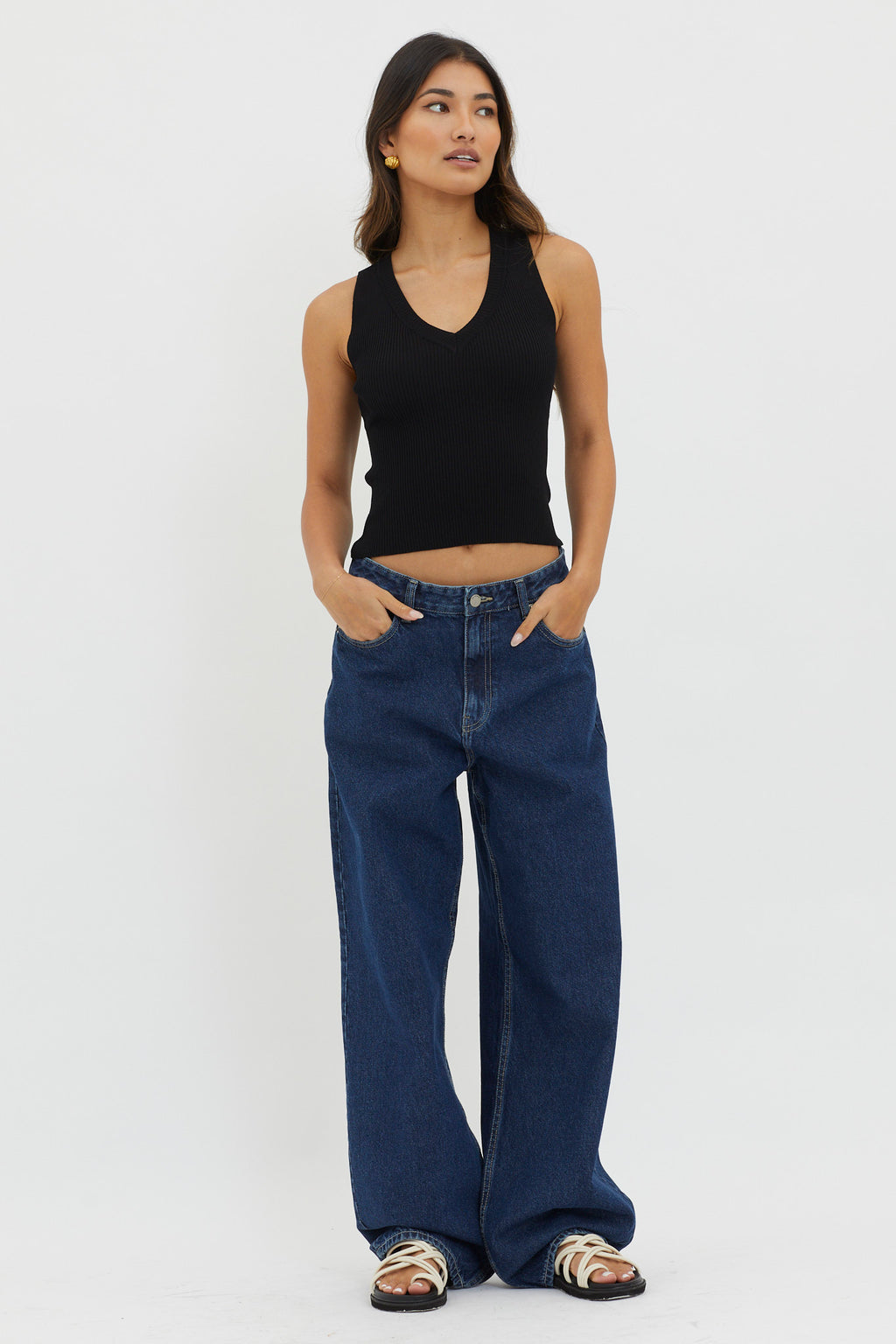 D'Lila V-Neck Ribbed Knit Top Black by Selfie Leslie