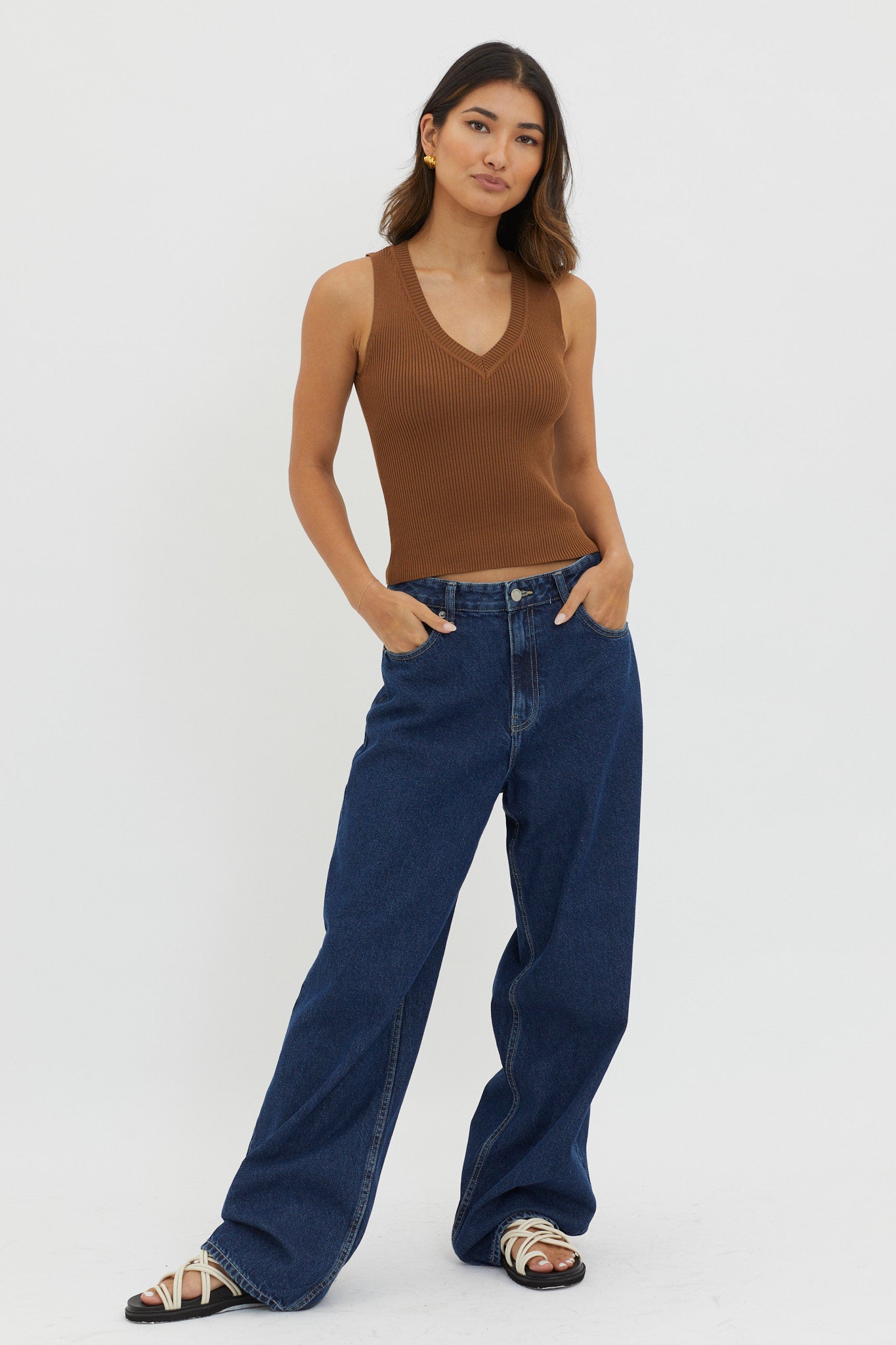 D'Lila V-Neck Ribbed Knit Top Chocolate by Selfie Leslie