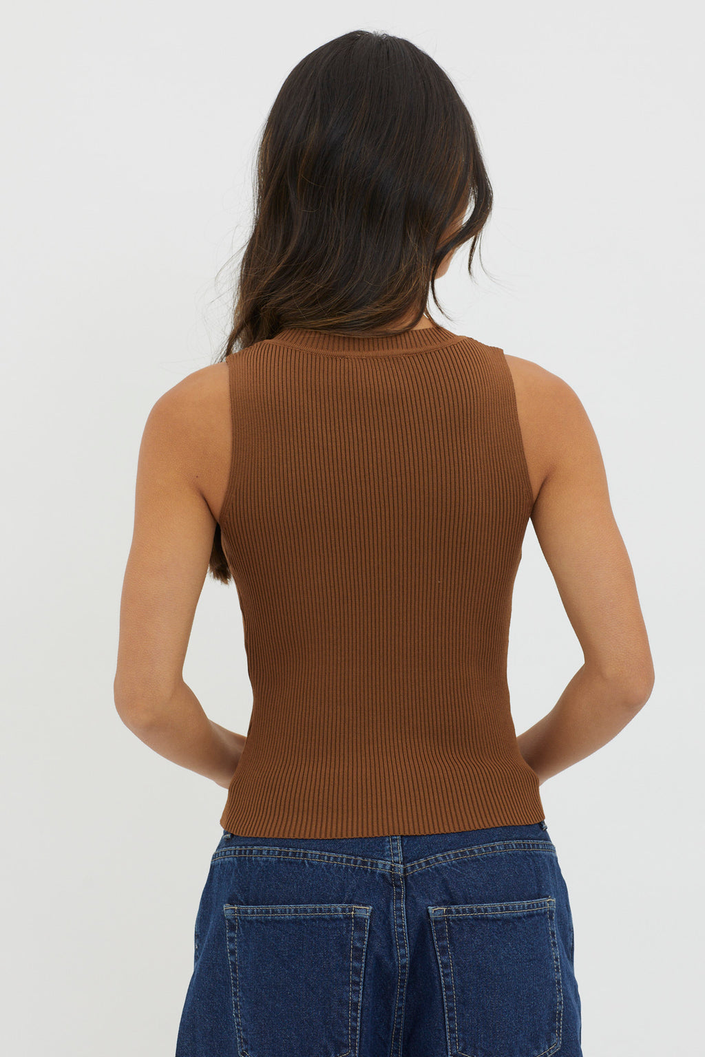 D'Lila V-Neck Ribbed Knit Top Chocolate by Selfie Leslie