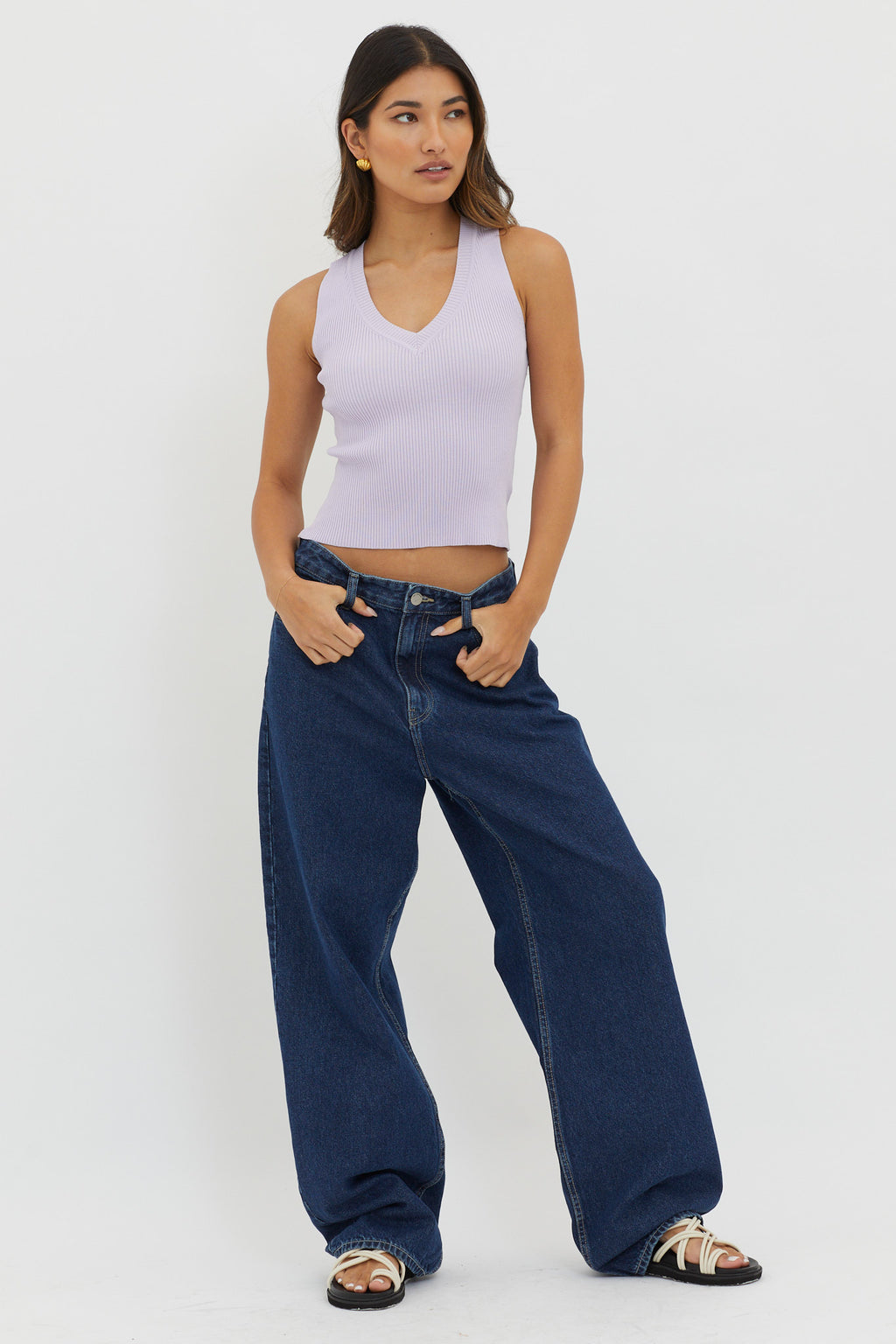 D'Lila V-Neck Ribbed Knit Top Lilac by Selfie Leslie