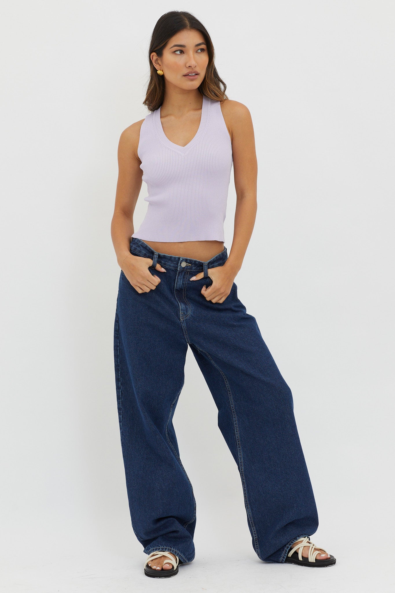 D'Lila V-Neck Ribbed Knit Top Lilac by Selfie Leslie