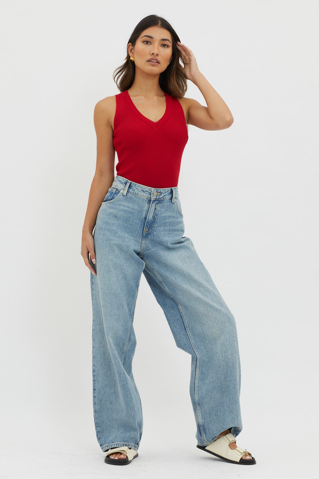 D'Lila V-Neck Ribbed Knit Top Maroon by Selfie Leslie