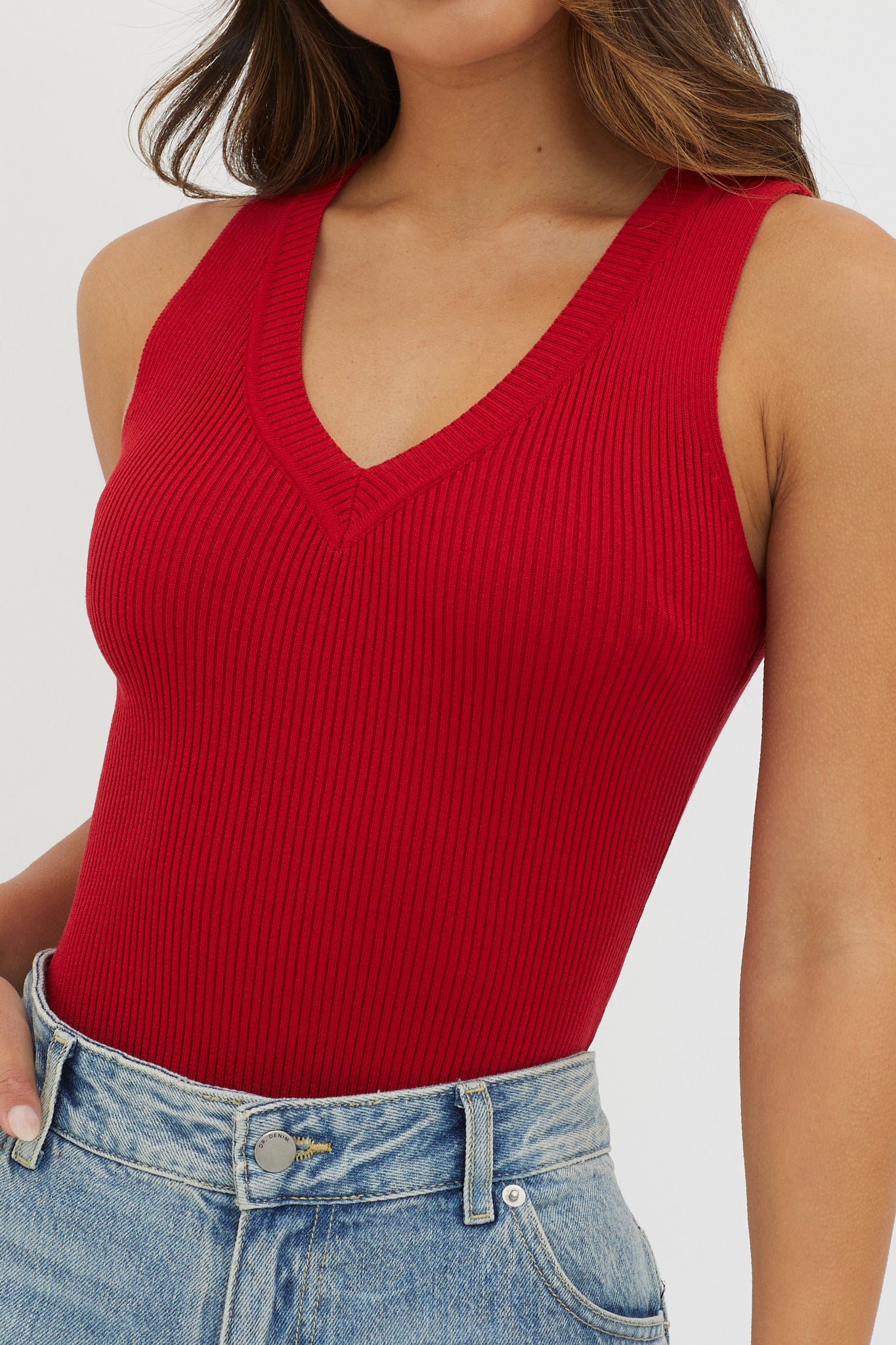 D'Lila V-Neck Ribbed Knit Top Maroon by Selfie Leslie