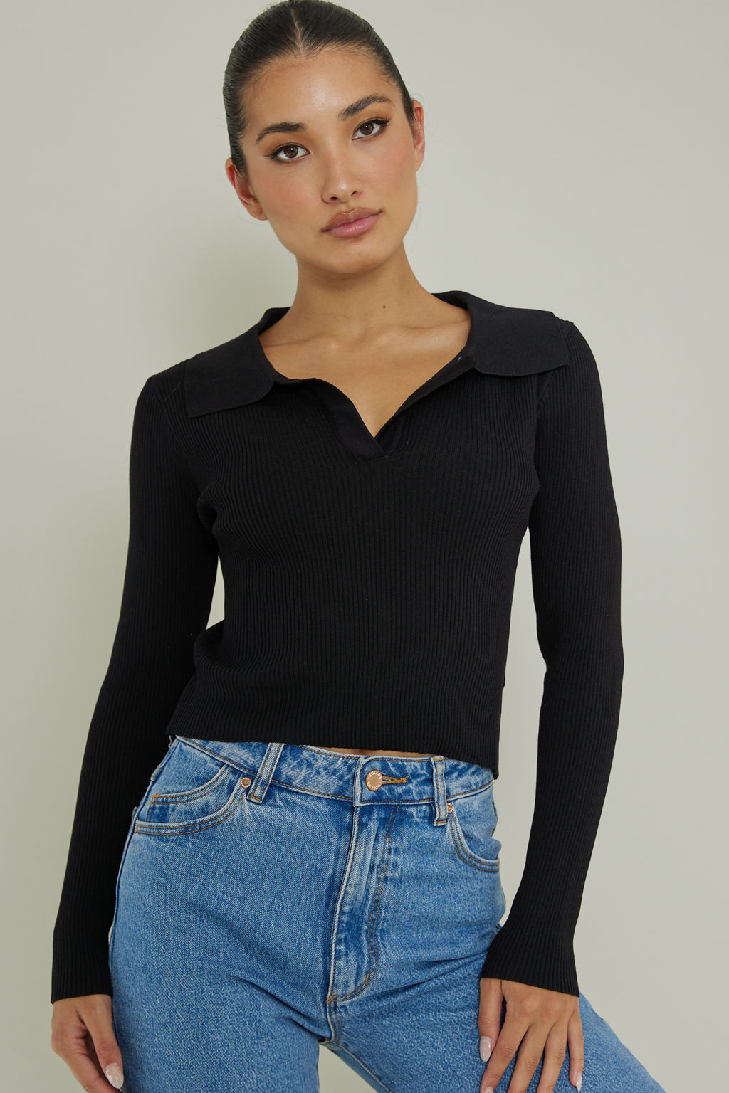 Lake Days Collared Knit Top Black by Selfie Leslie