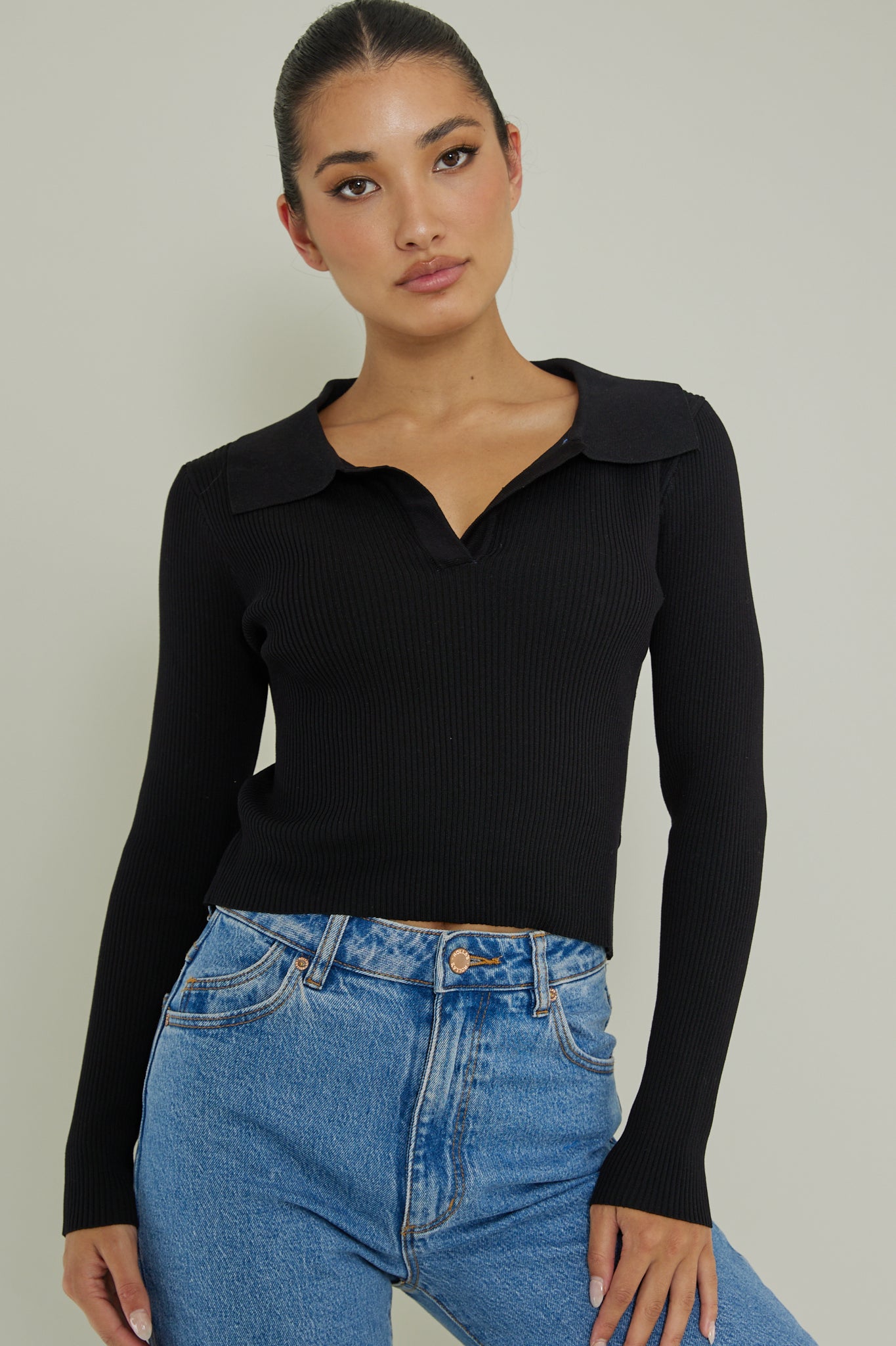 Lake Days Collared Knit Top Black by Selfie Leslie