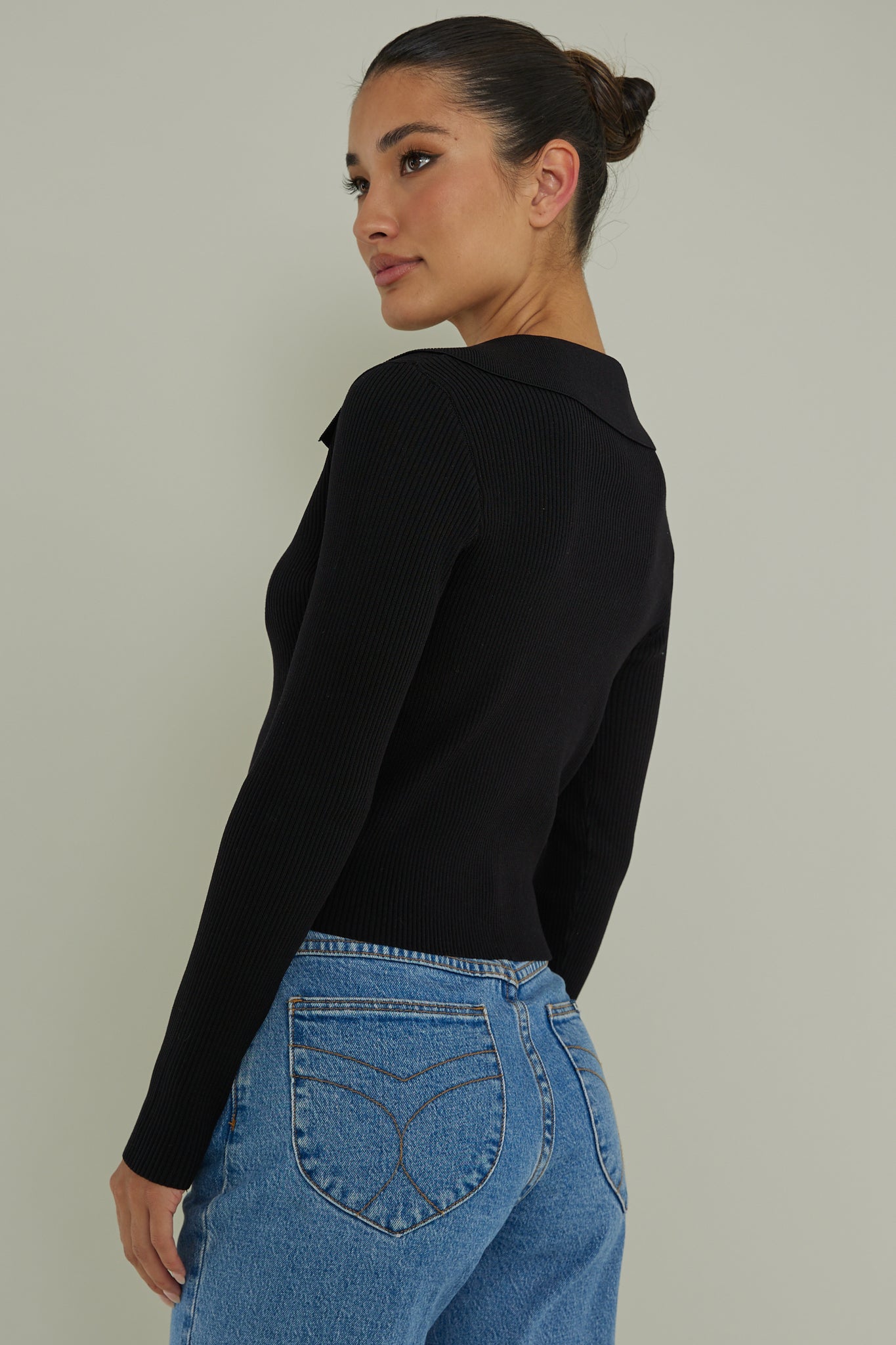 Lake Days Collared Knit Top Black by Selfie Leslie