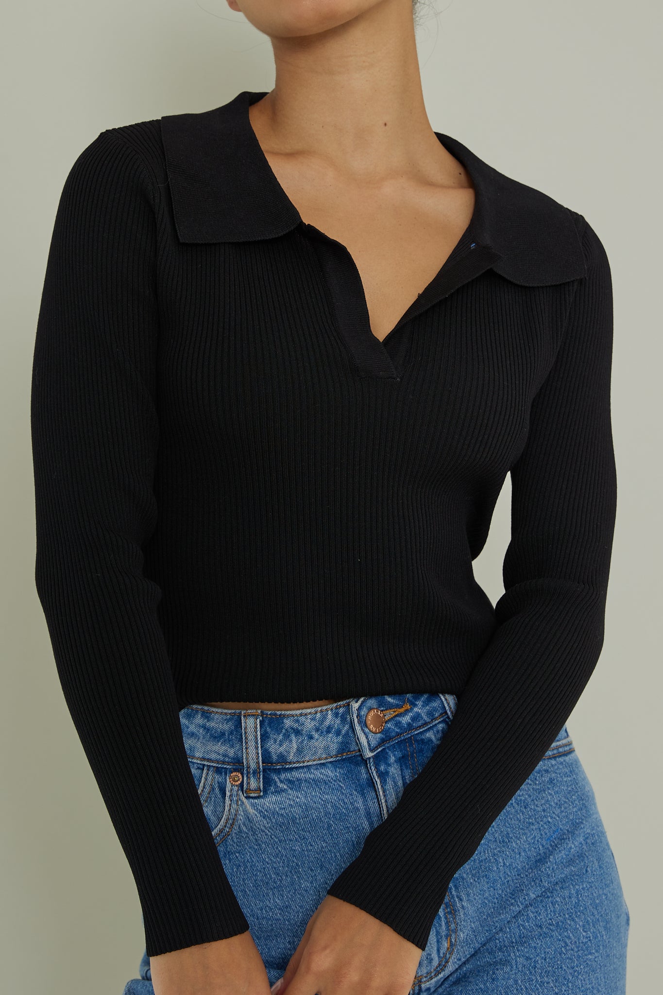 Lake Days Collared Knit Top Black by Selfie Leslie