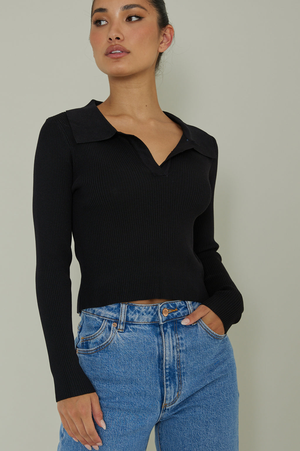 Lake Days Collared Knit Top Black by Selfie Leslie