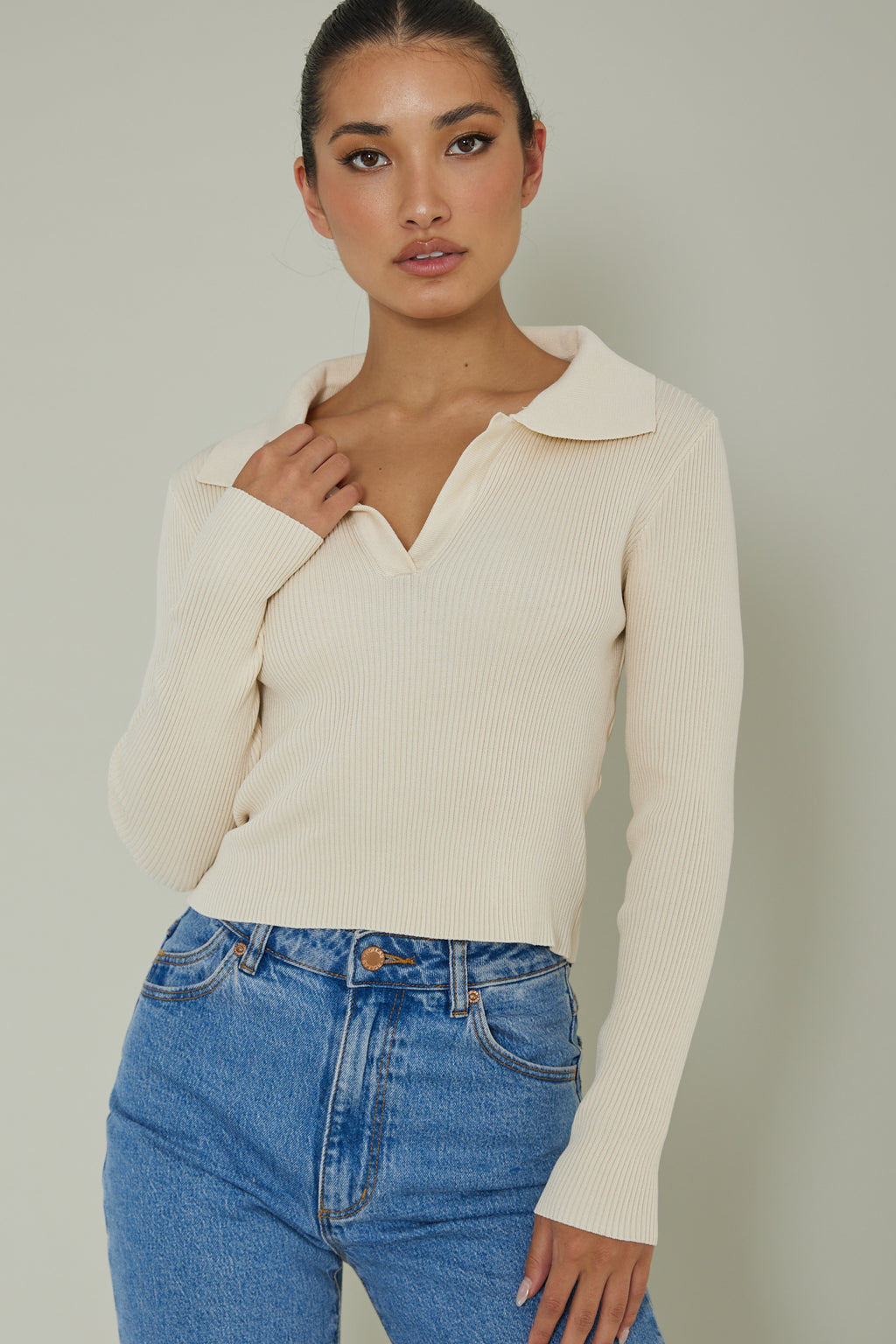 Lake Days Collared Knit Top Cream by Selfie Leslie