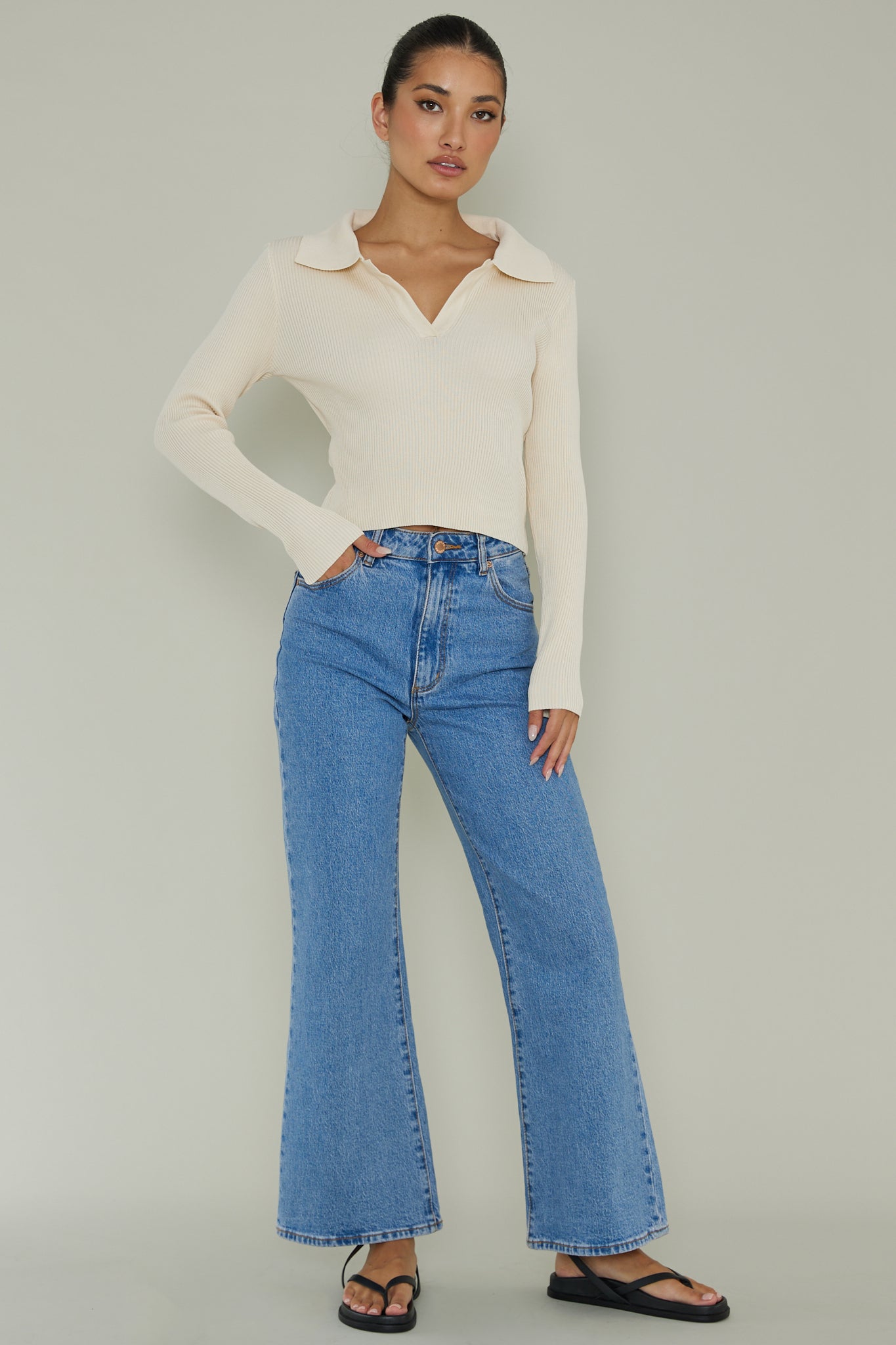 Lake Days Collared Knit Top Cream by Selfie Leslie