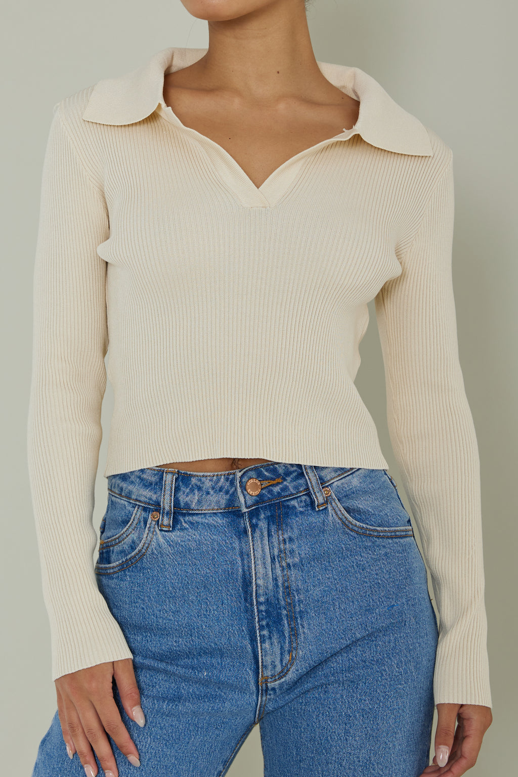 Lake Days Collared Knit Top Cream by Selfie Leslie