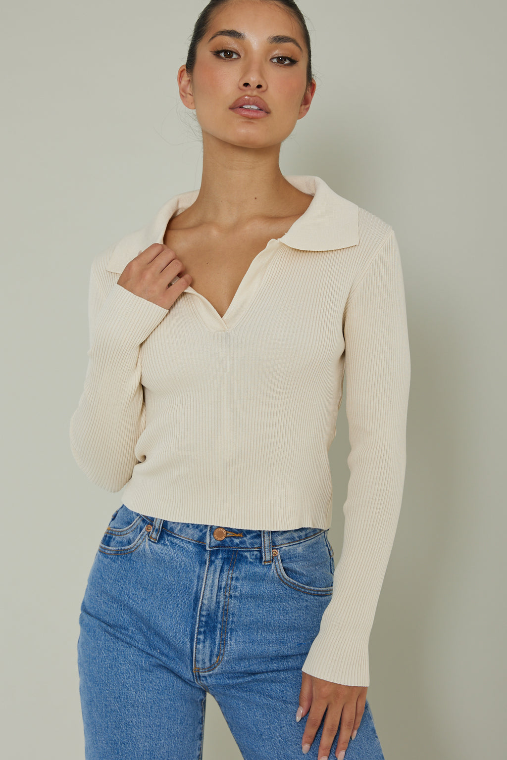 Lake Days Collared Knit Top Cream by Selfie Leslie
