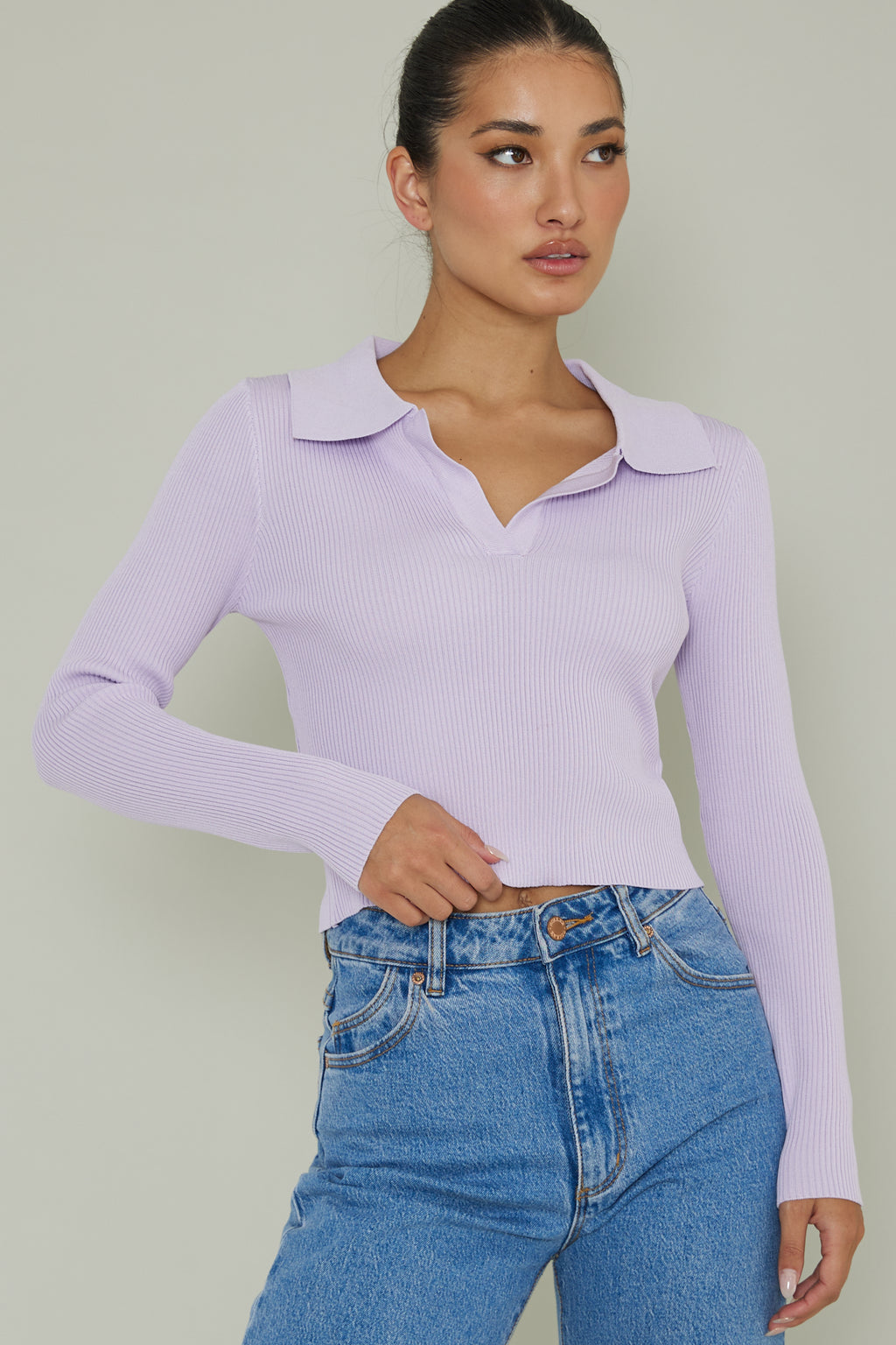 Lake Days Collared Knit Top Lilac by Selfie Leslie