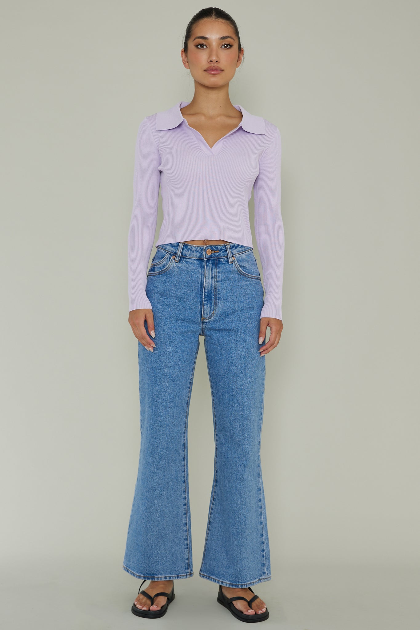 Lake Days Collared Knit Top Lilac by Selfie Leslie