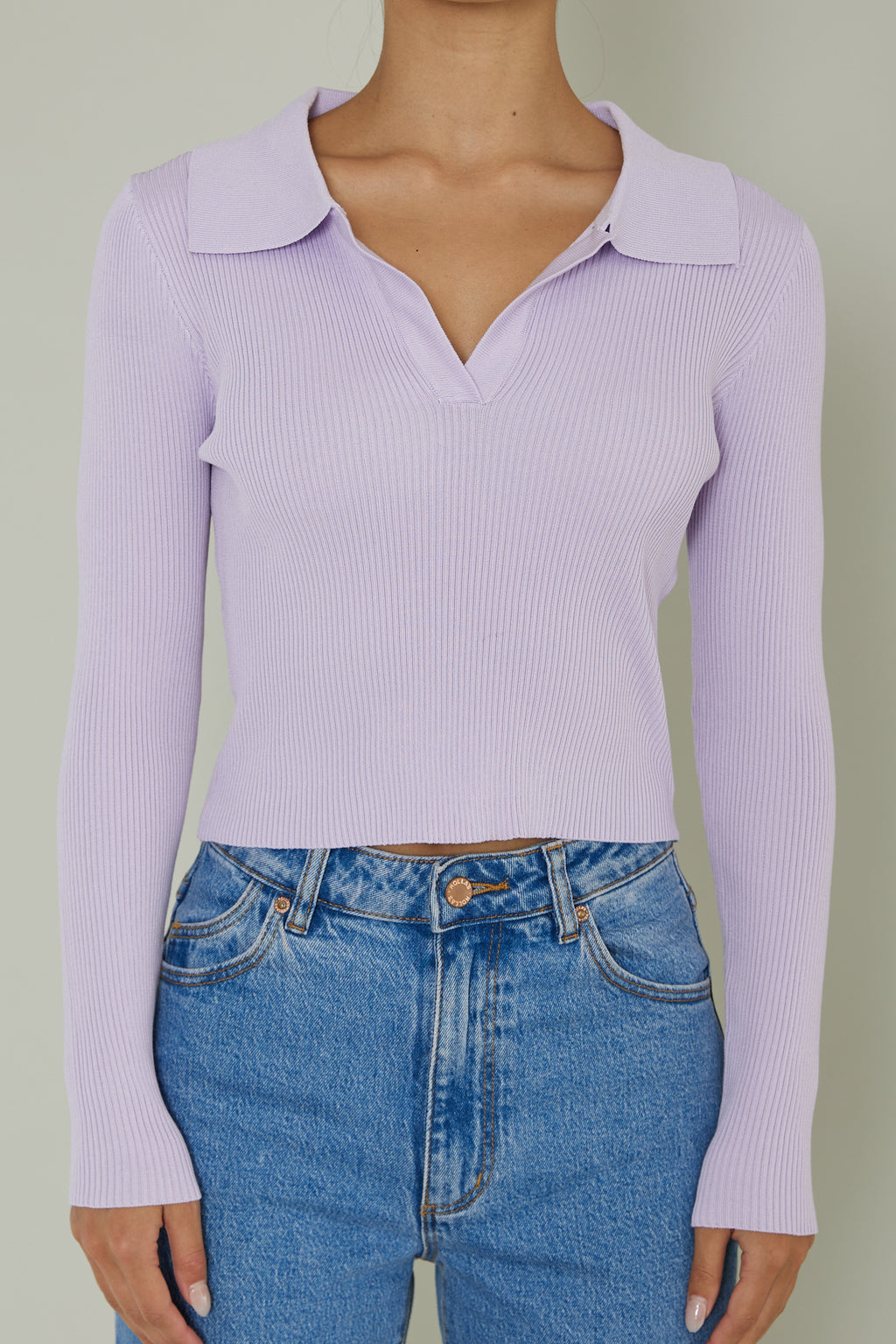 Lake Days Collared Knit Top Lilac by Selfie Leslie