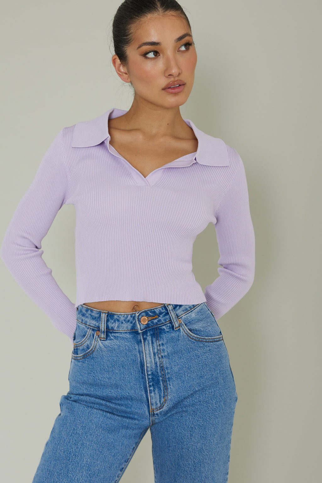 Lake Days Collared Knit Top Lilac by Selfie Leslie