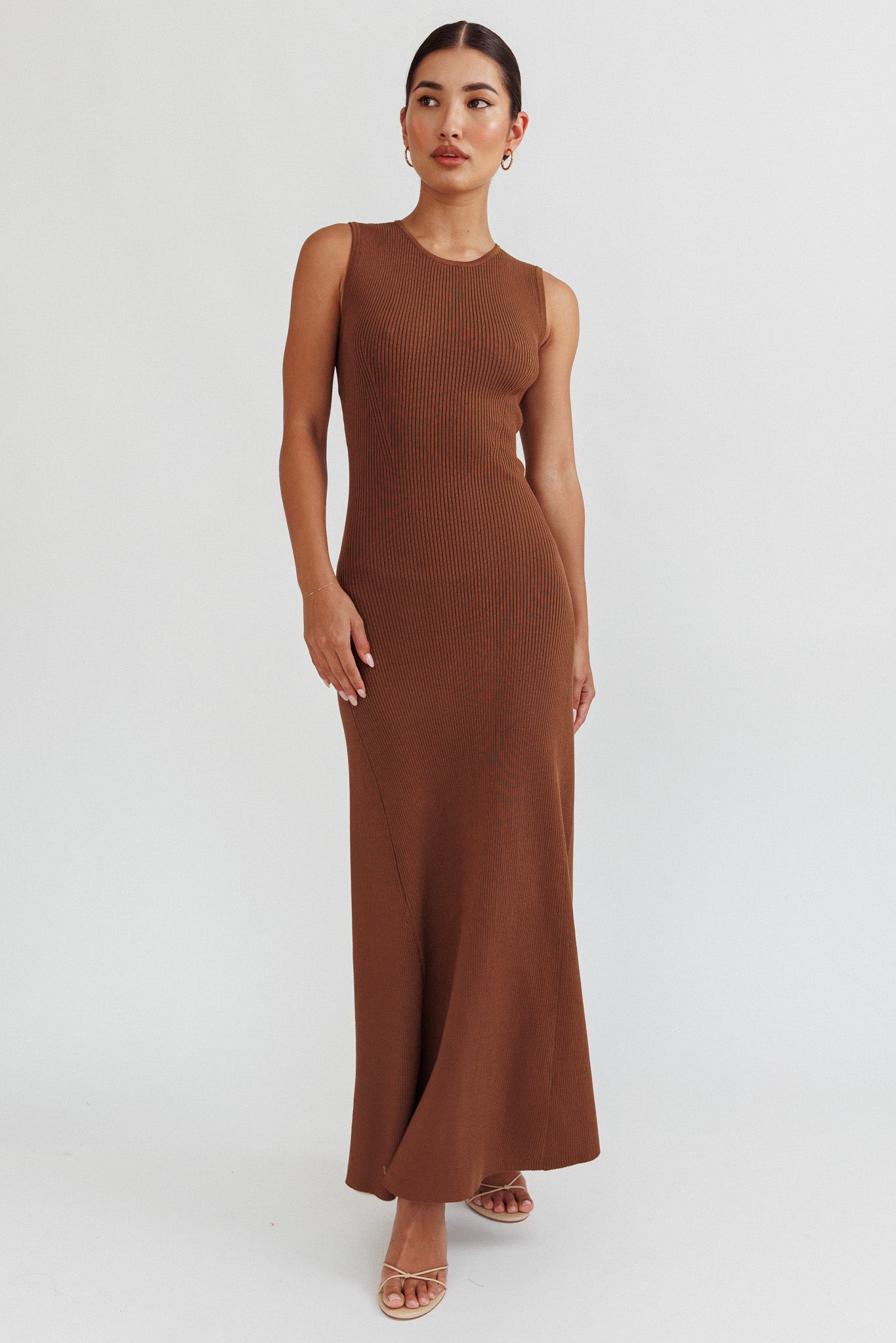 Braylee Sleeveless Ribbed Knit Maxi Dress Chocolate by Selfie Leslie