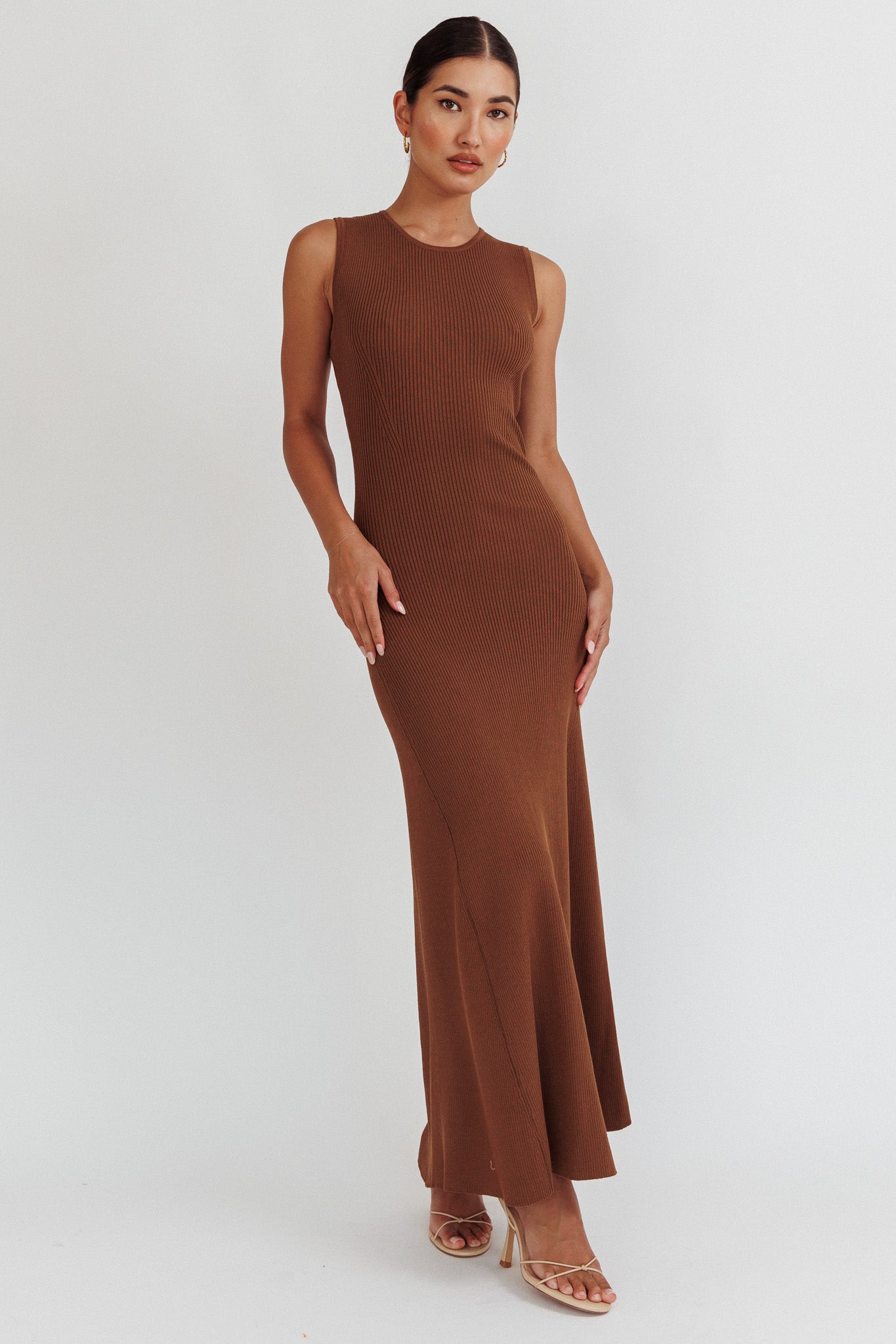 Braylee Sleeveless Ribbed Knit Maxi Dress Chocolate by Selfie Leslie