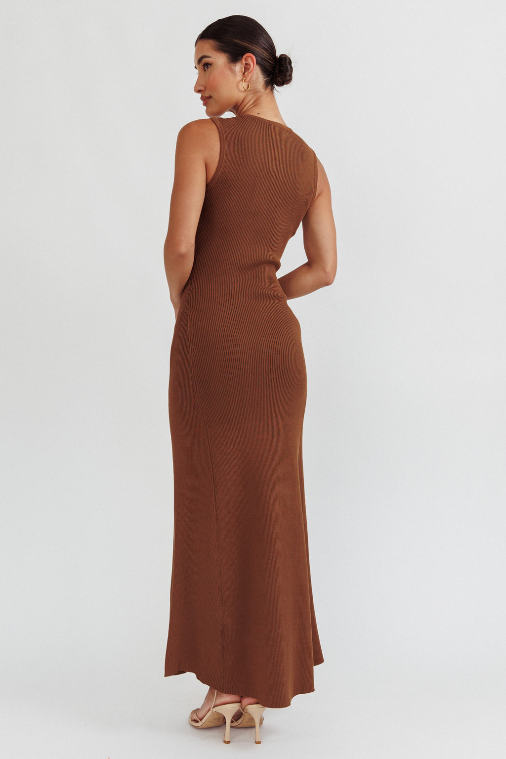 Braylee Sleeveless Ribbed Knit Maxi Dress Chocolate by Selfie Leslie