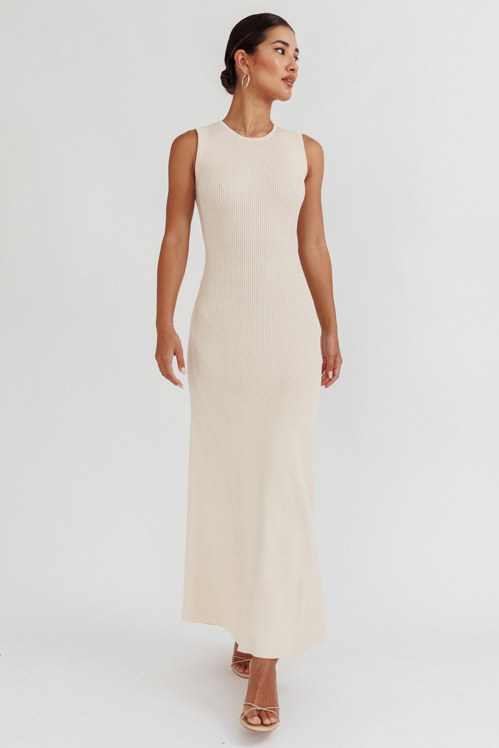 Braylee Sleeveless Ribbed Knit Maxi Dress Cream by Selfie Leslie
