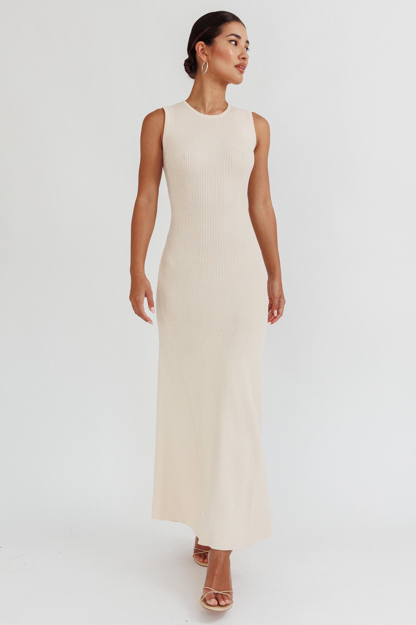 Braylee Sleeveless Ribbed Knit Maxi Dress Cream by Selfie Leslie