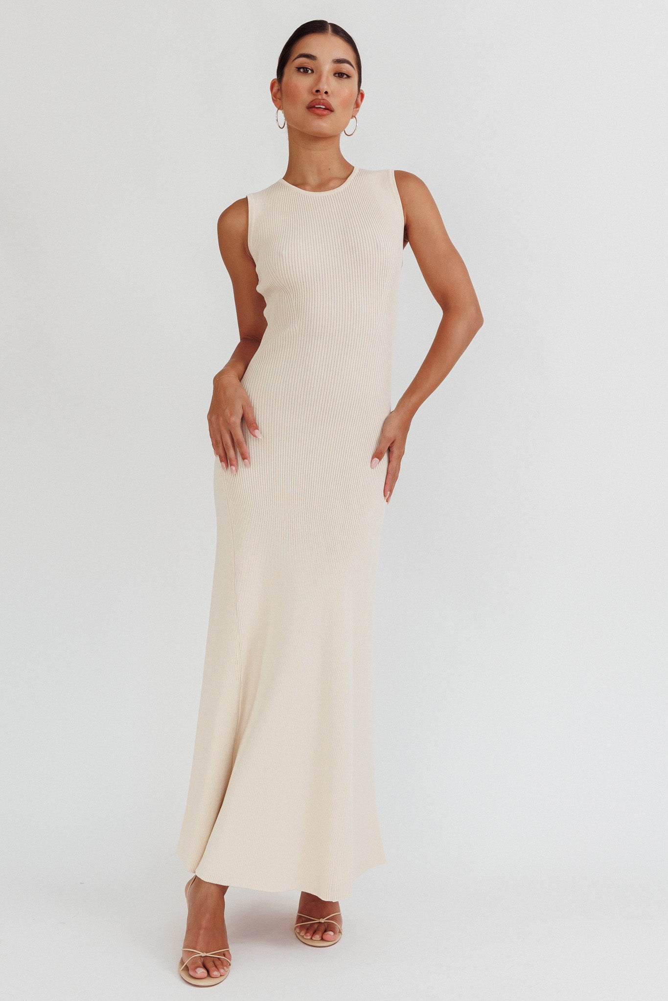 Braylee Sleeveless Ribbed Knit Maxi Dress Cream– Selfie Leslie