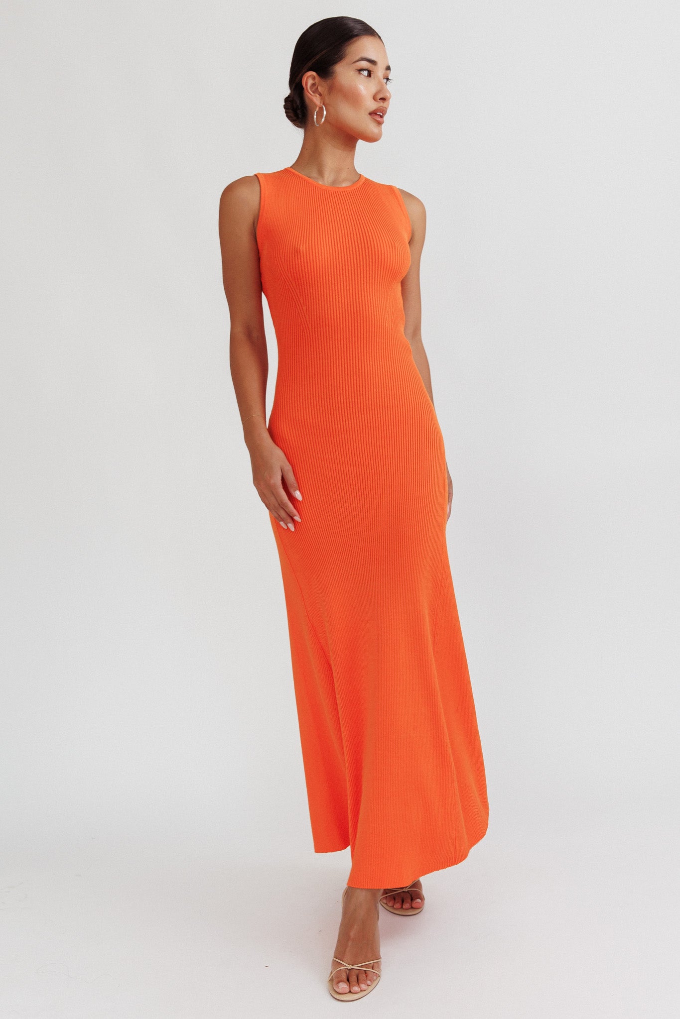 Braylee Sleeveless Ribbed Knit Maxi Dress Orange by Selfie Leslie