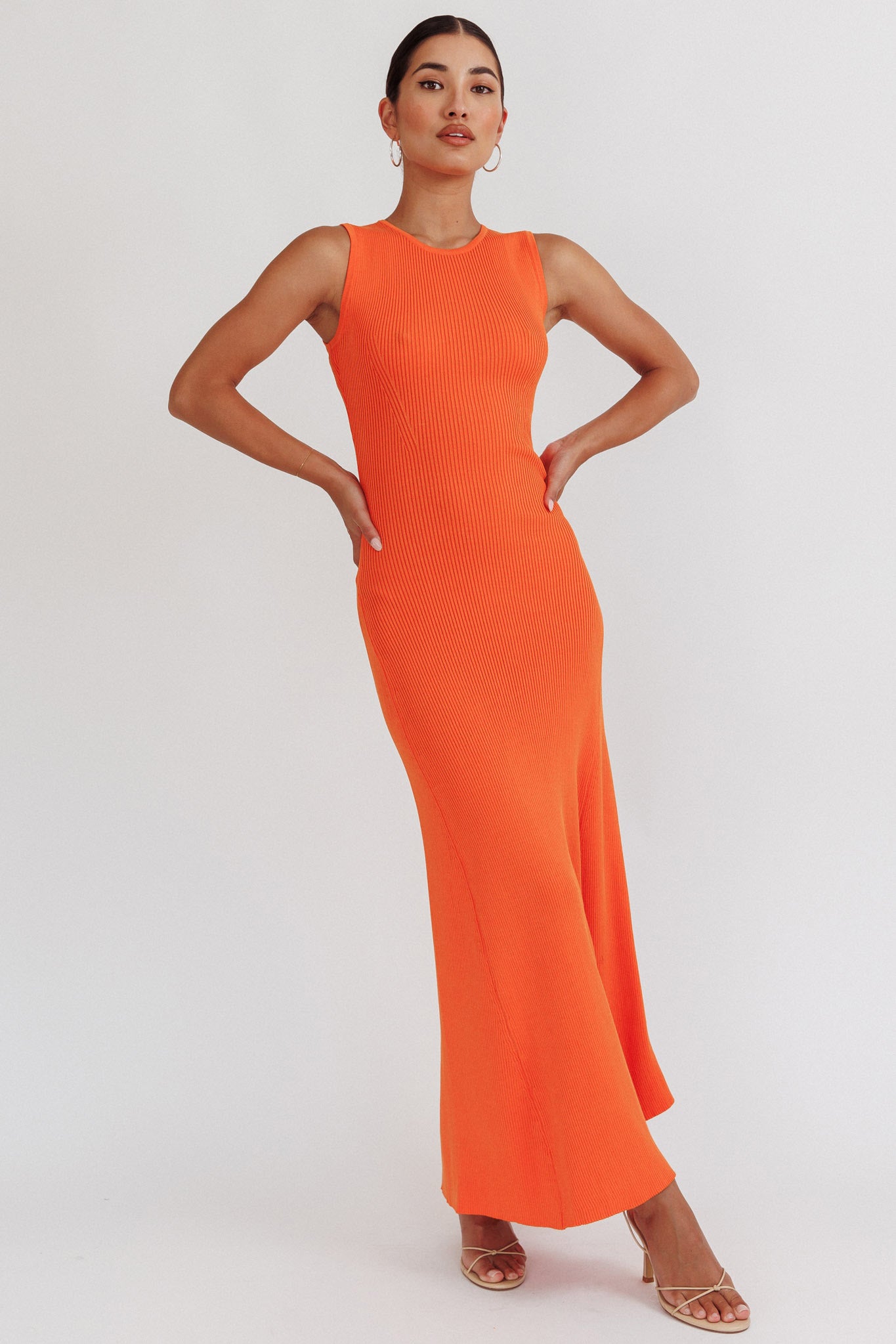 Braylee Sleeveless Ribbed Knit Maxi Dress Orange Braylee Sleeveless Ribbed Knit Maxi Dress Orange