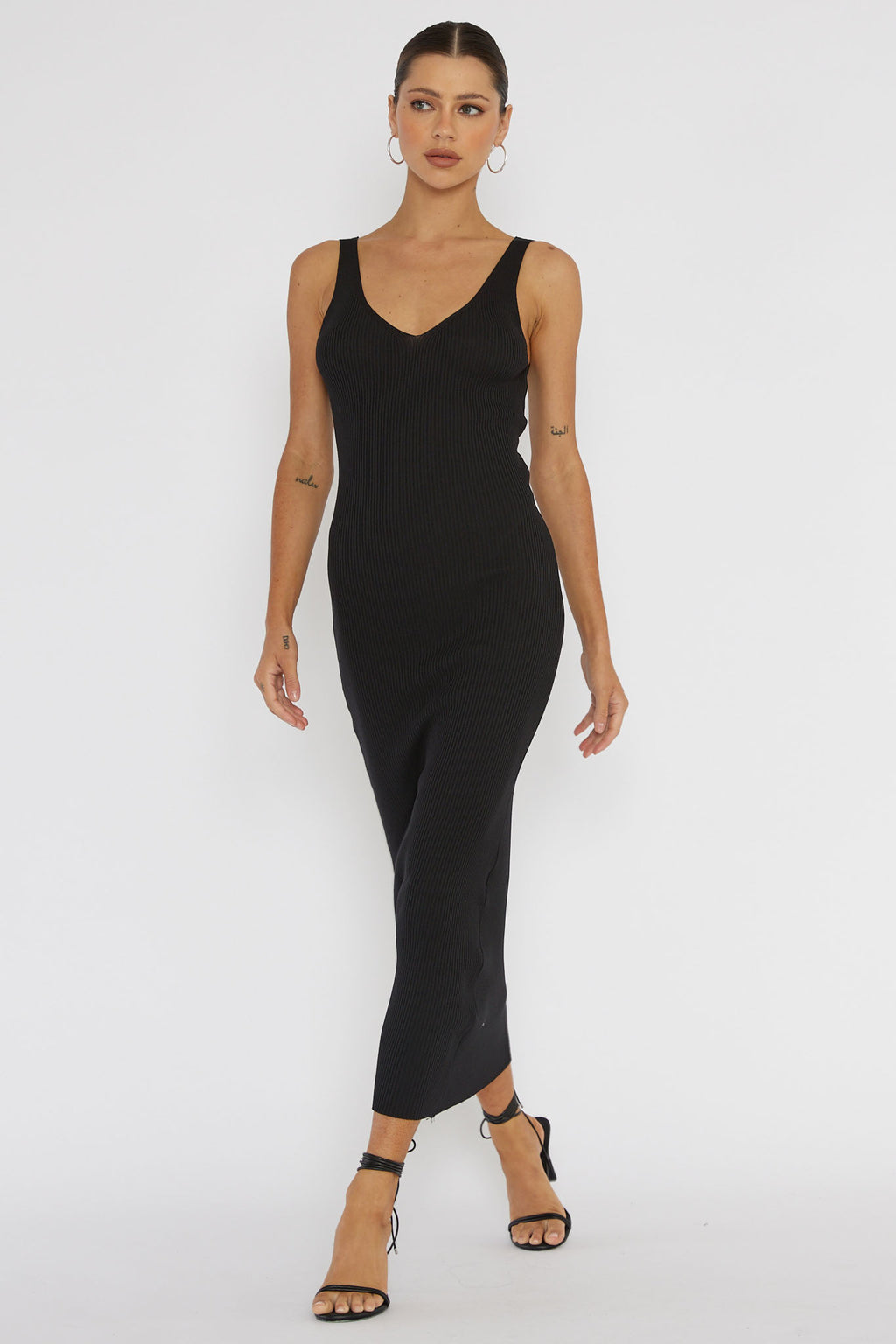 Linzi Lace-Up Back Knit Midi Dress Black by Selfie Leslie