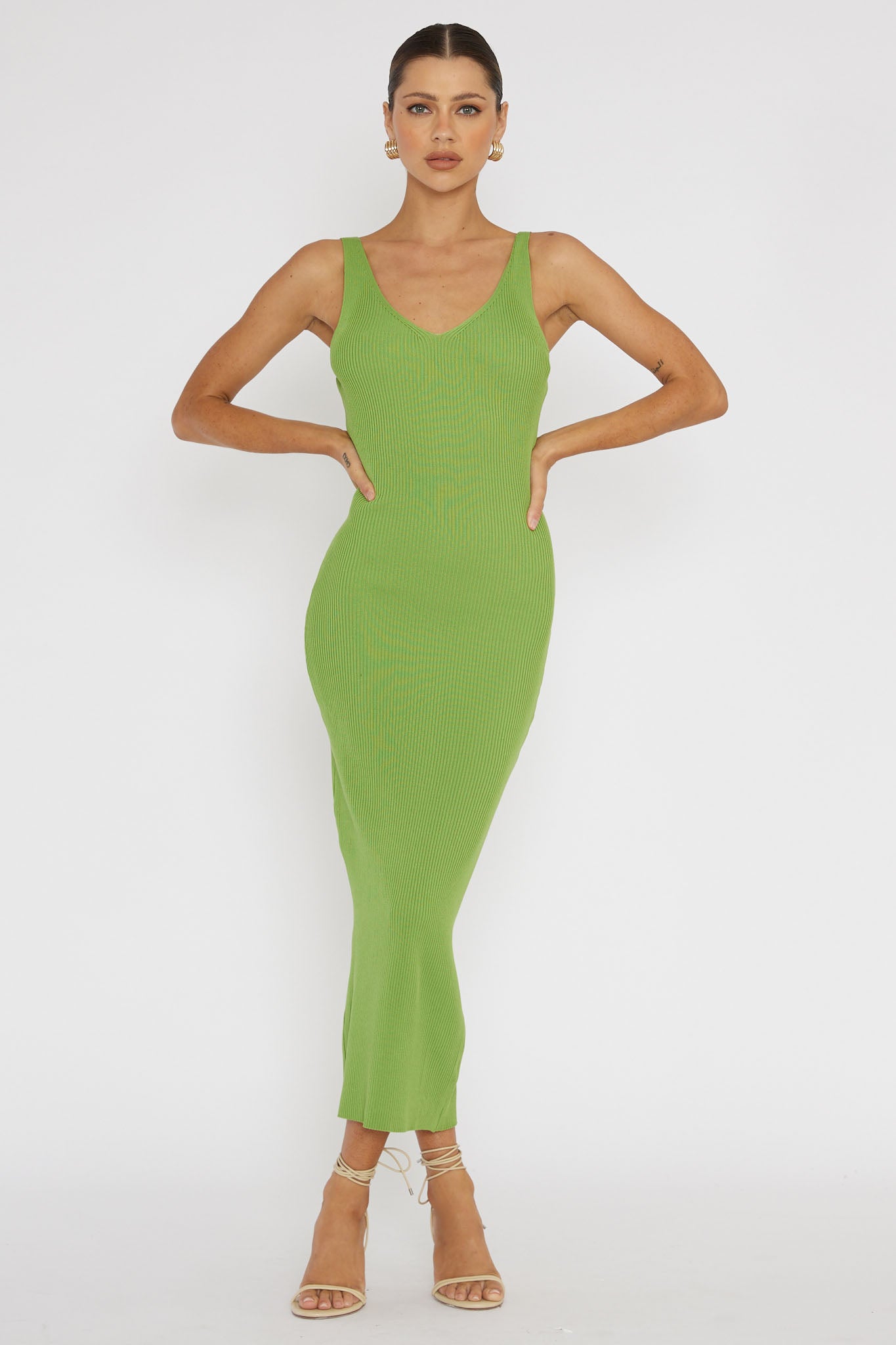 Linzi Lace-Up Back Knit Midi Dress Green - M Linzi Lace-Up Back Knit Midi Dress Green - M