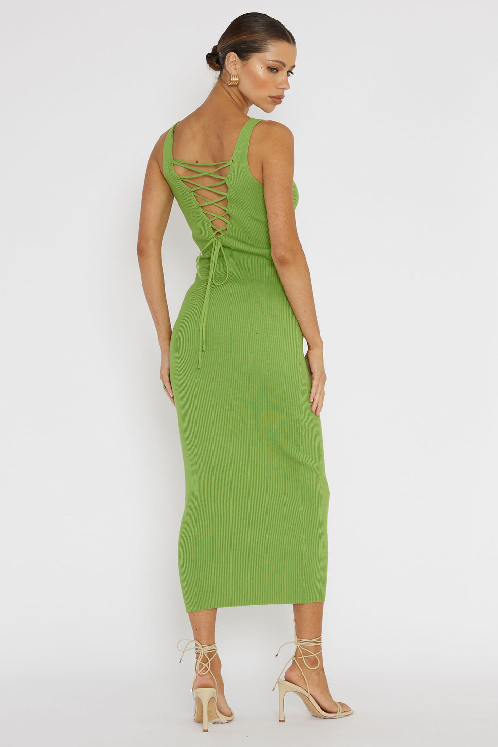 Linzi Lace-Up Back Knit Midi Dress Green by Selfie Leslie