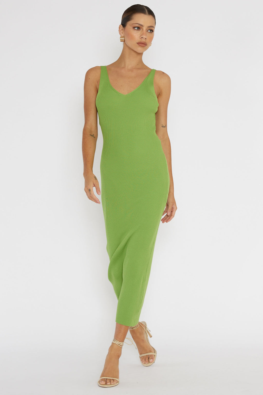 Linzi Lace-Up Back Knit Midi Dress Green by Selfie Leslie
