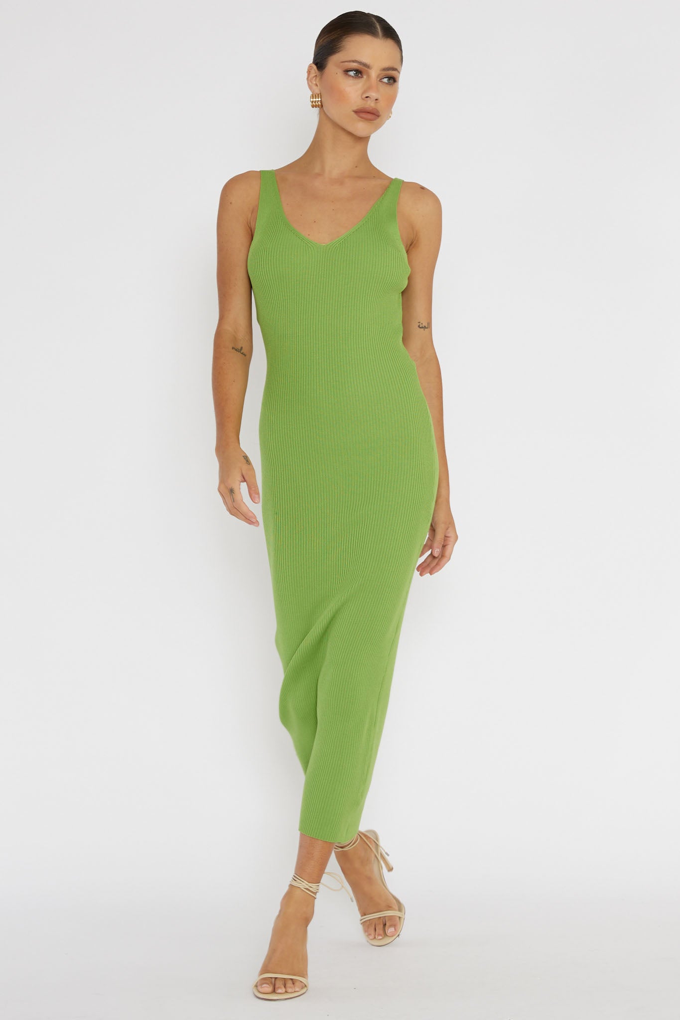 Linzi Lace-Up Back Knit Midi Dress Green by Selfie Leslie