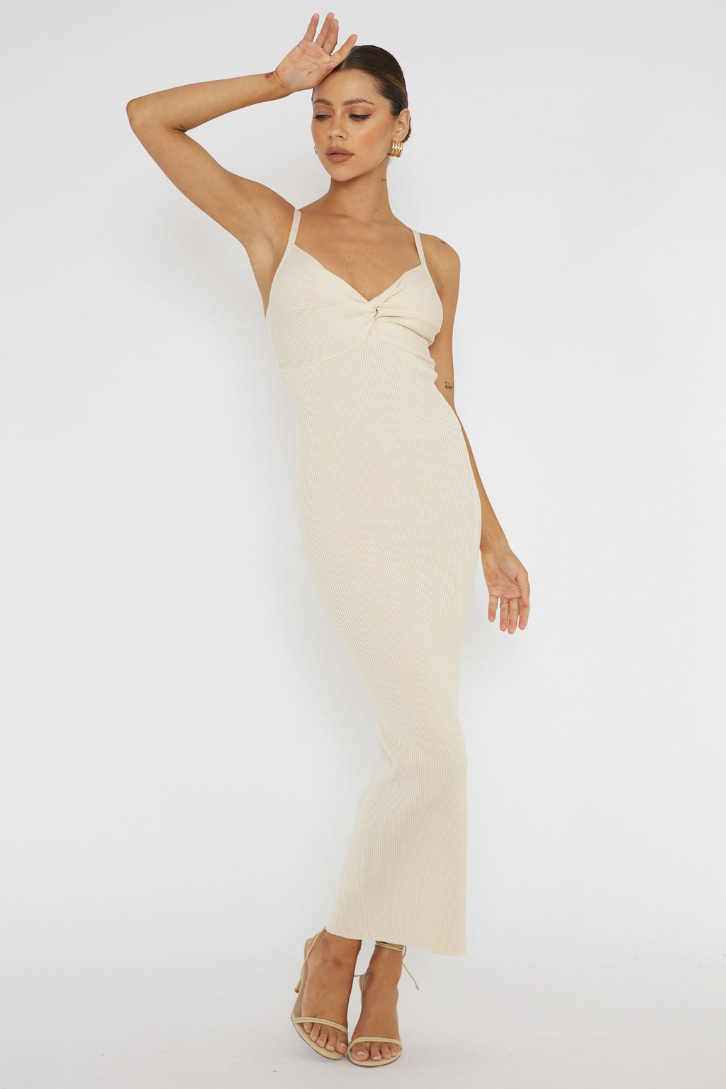 Lover's High Twist Bust Knit Midi Dress Cream by Selfie Leslie