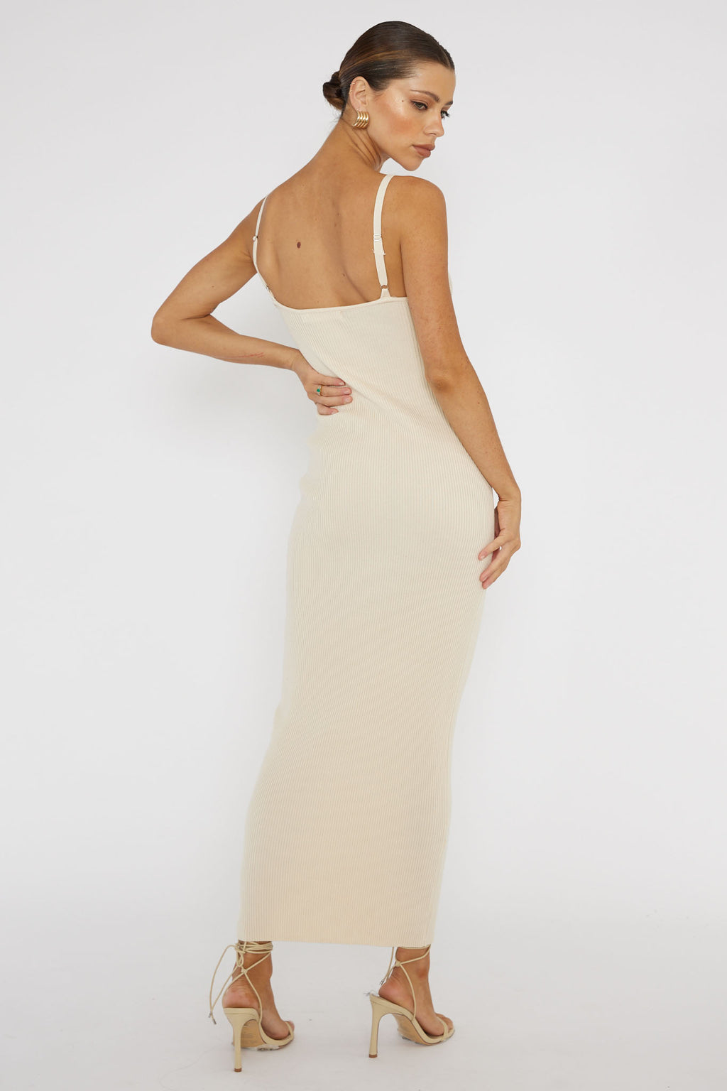 Lover's High Twist Bust Knit Midi Dress Cream by Selfie Leslie