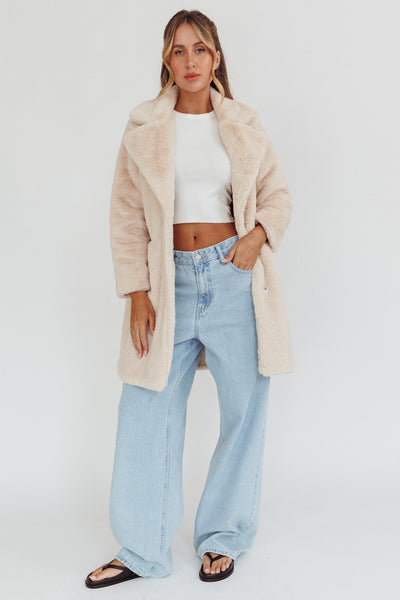 Shop the Perceptions Longline Faux Fur Coat Beige