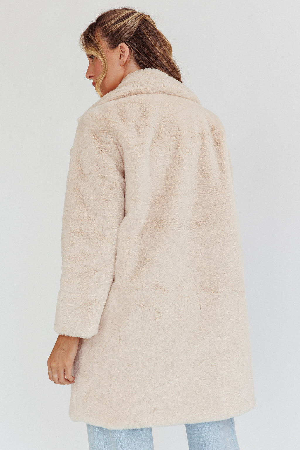 Perceptions Longline Faux Fur Coat Beige by Selfie Leslie