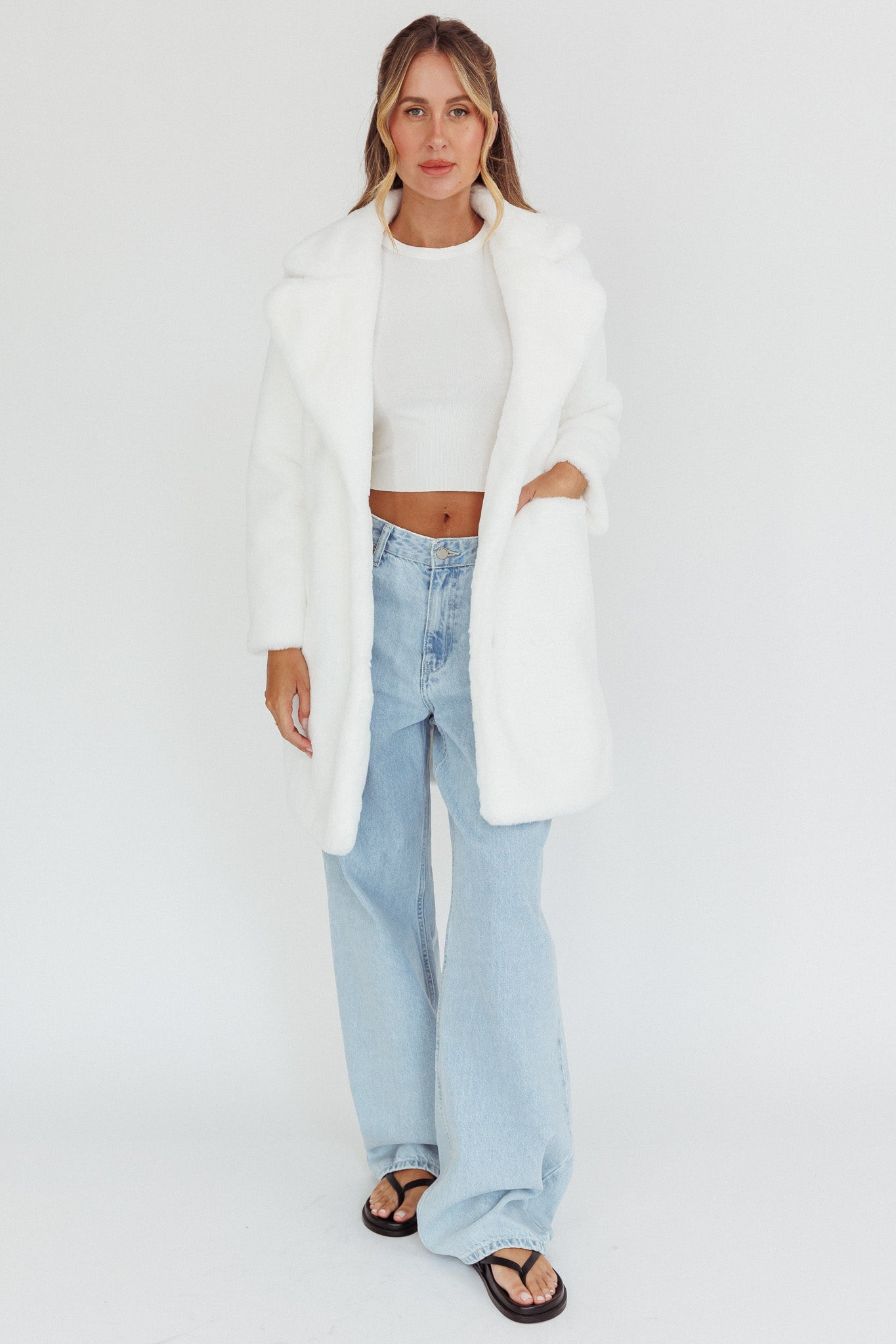 Perceptions Longline Faux Fur Coat White by Selfie Leslie
