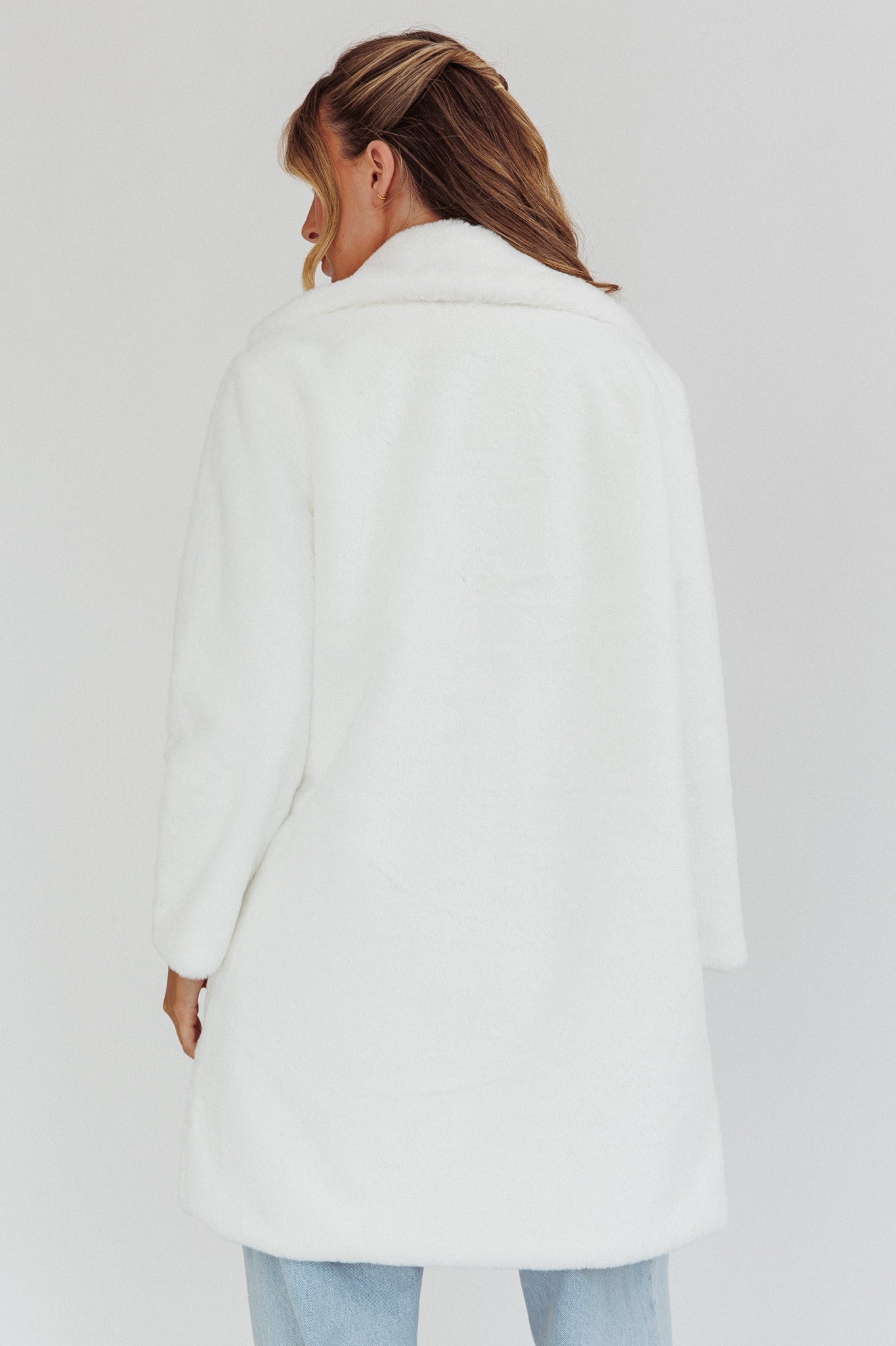 Perceptions Longline Faux Fur Coat White by Selfie Leslie
