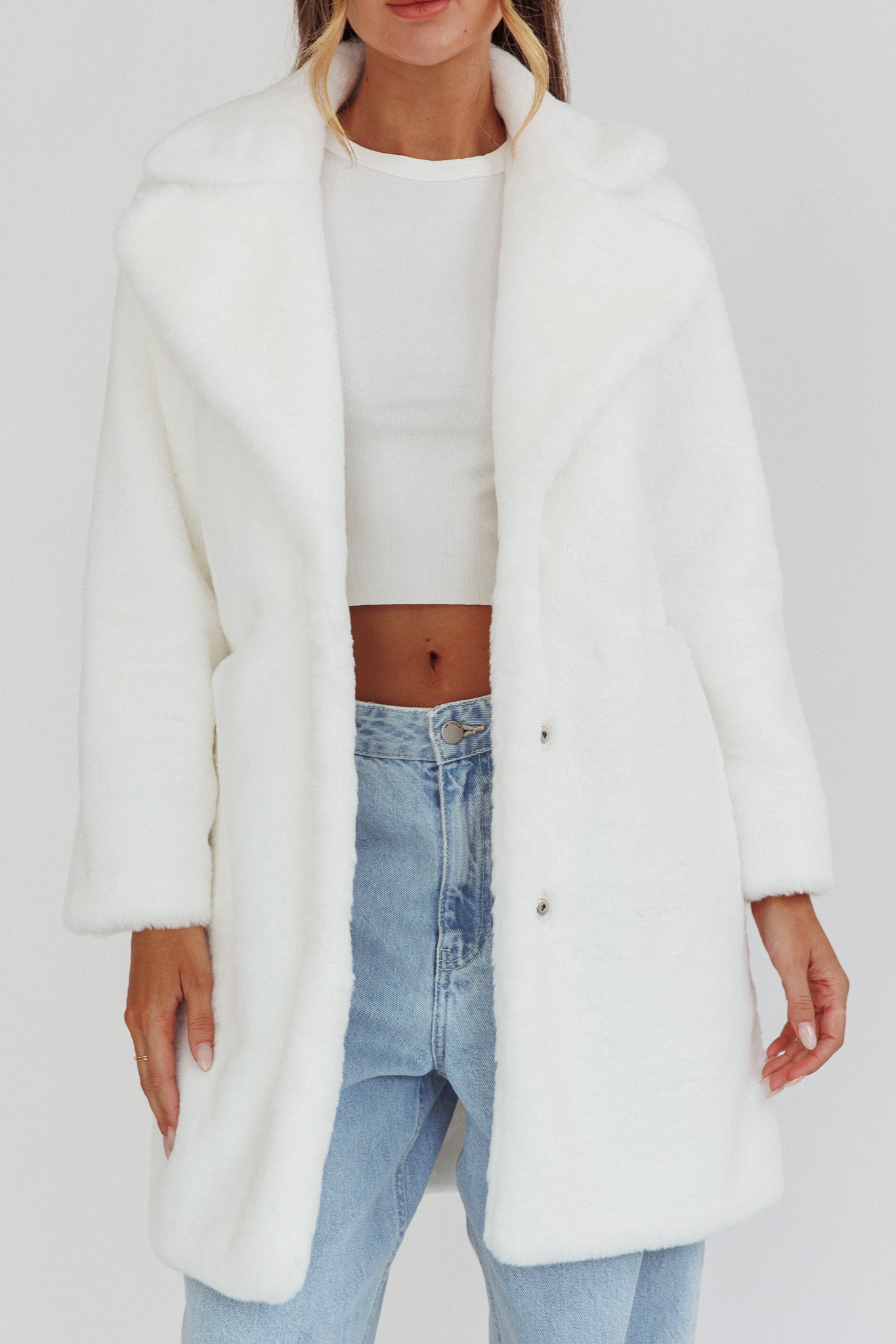 Perceptions Longline Faux Fur Coat White by Selfie Leslie