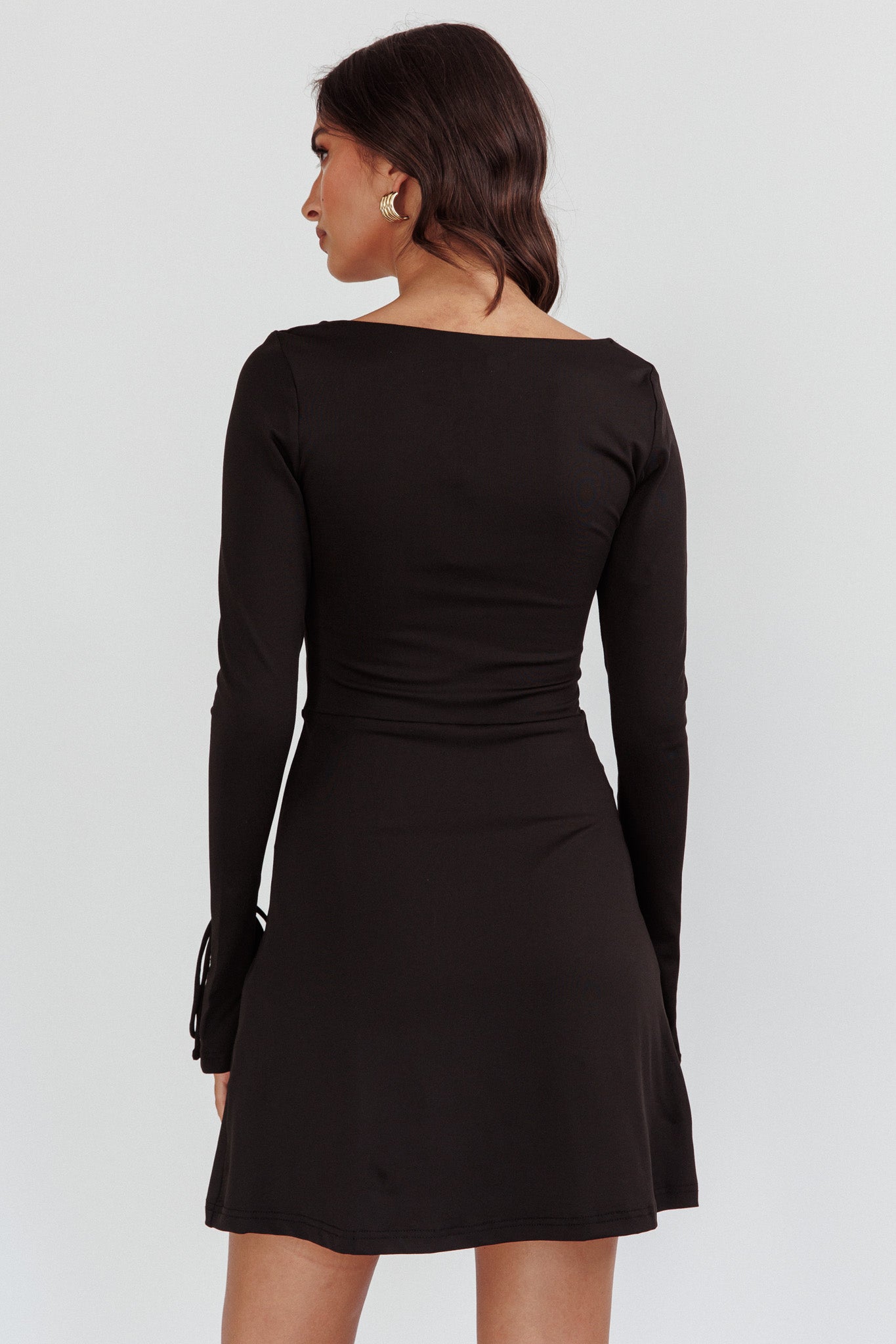 Black 2 In 1 Long Sleeve Under Boob Slinky Mini Dress