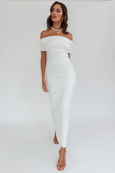 Cruising Sunset Off Shoulder Dress Off White | Selfie Leslie