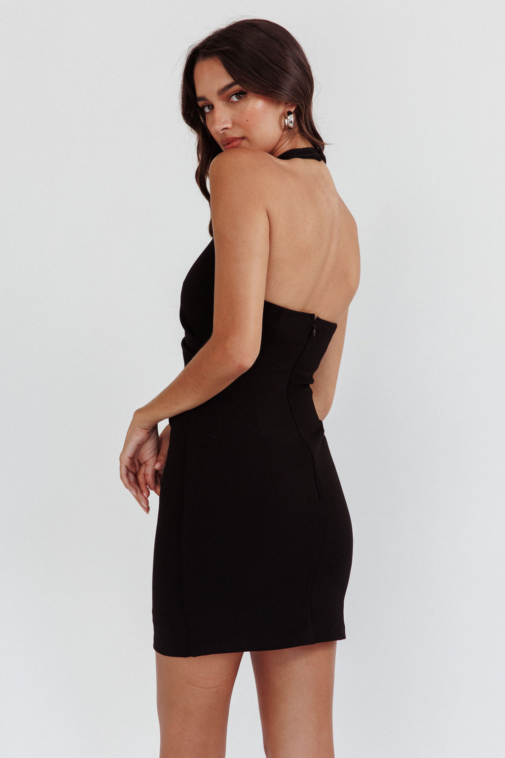 Outspoken Halterneck Mini Dress Black by Selfie Leslie
